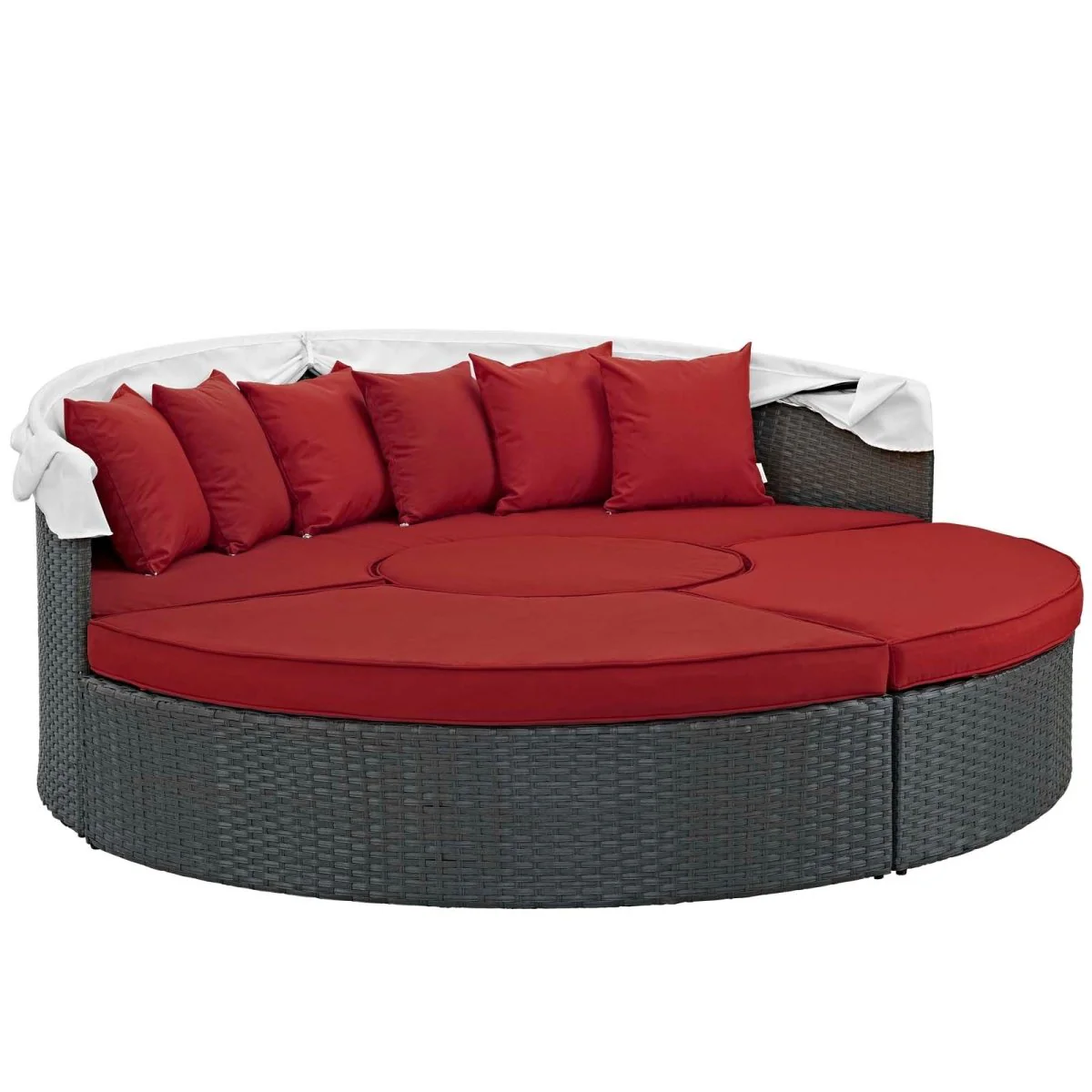 Canvas Outdoor Rattan Daybed with Canopy - Elegant Wicker Lounger for Patio - Image 3