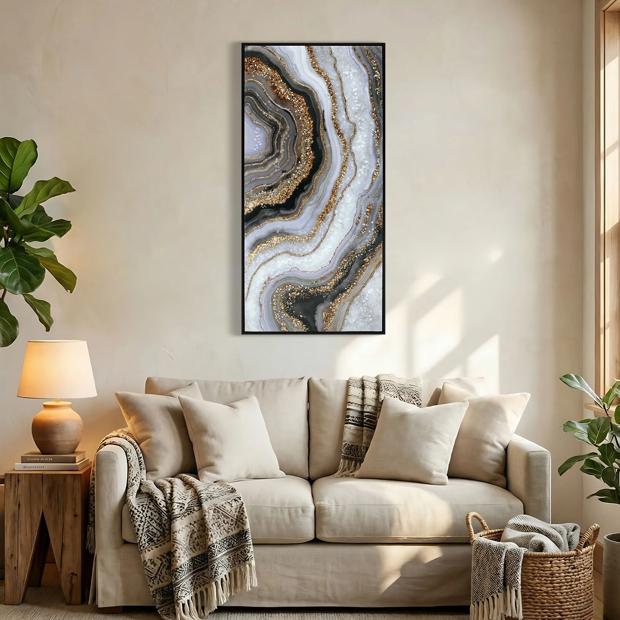 Canvas Painting Wall Art Framed, Artwork Decor, Picture Marble Print Paintings For Living Room - Frosted Glass / Gold - Image 4