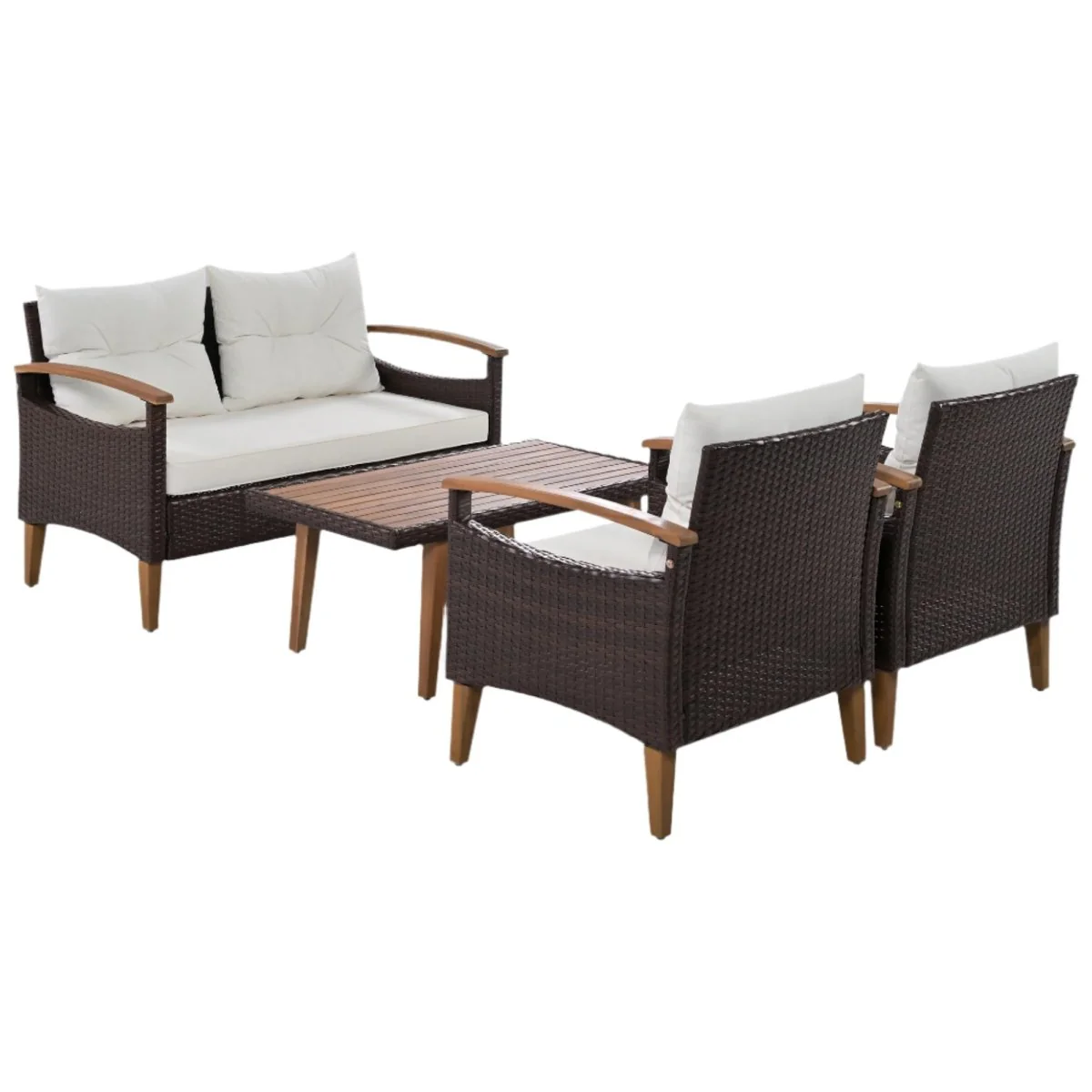 Capri 4 Piece Patio Sofa Set with Wicker and Wood Table - Image 3