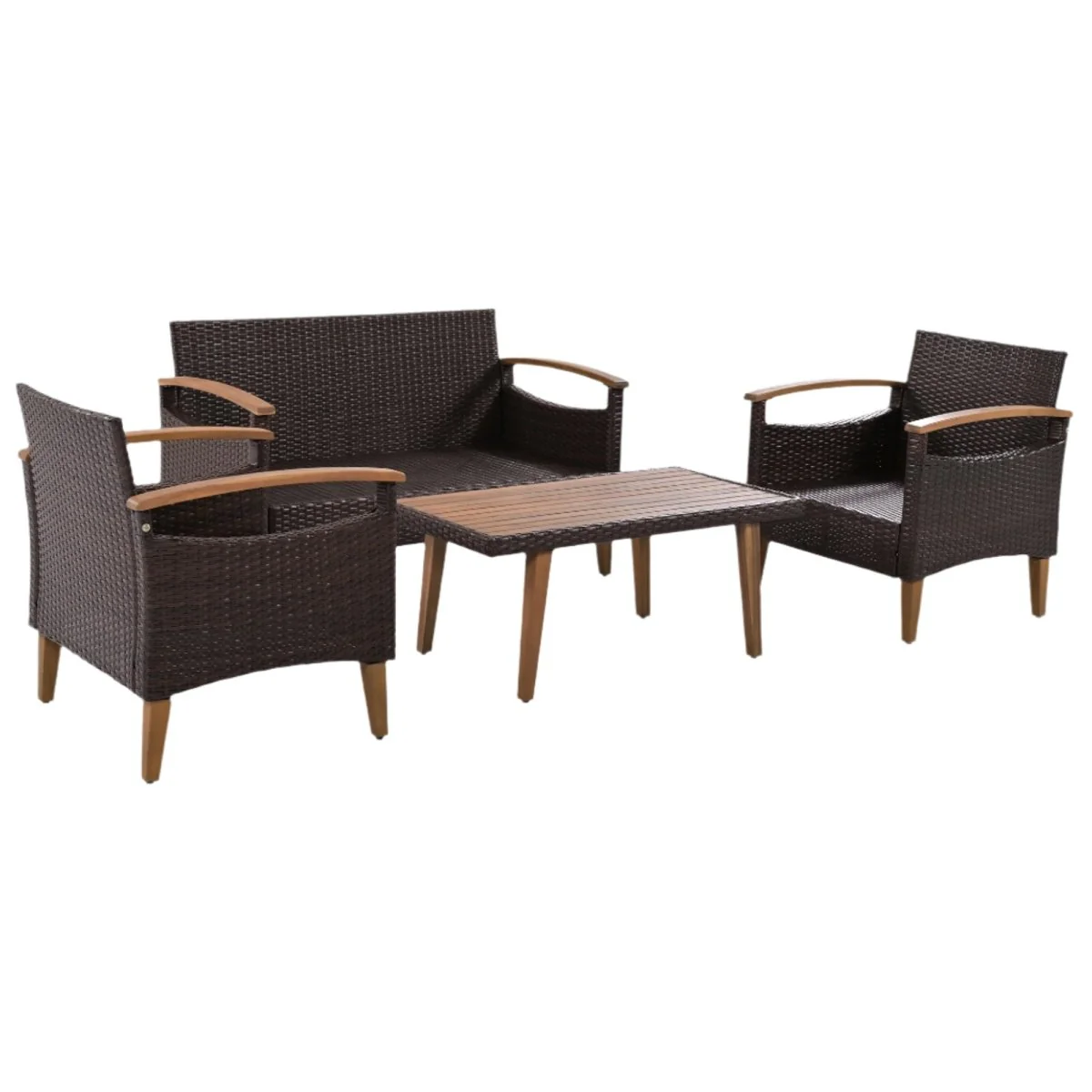 Capri 4 Piece Patio Sofa Set with Wicker and Wood Table - Image 4