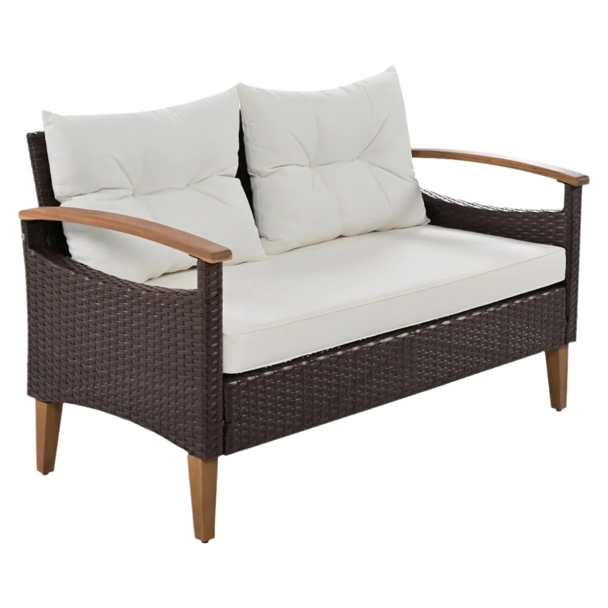 Capri 4 Piece Patio Sofa Set with Wicker and Wood Table - Image 6