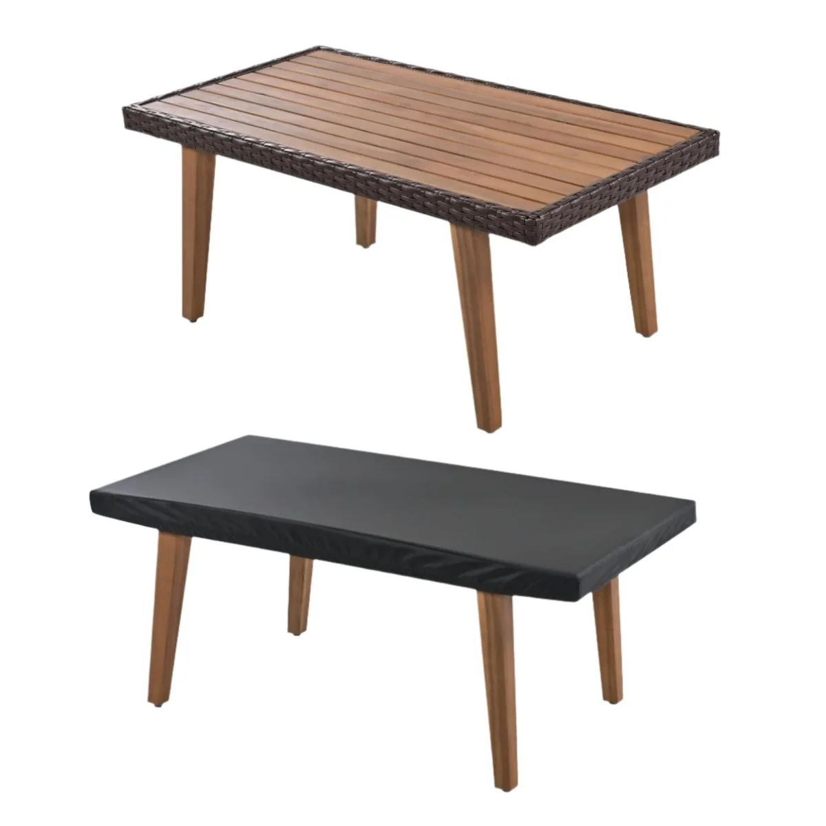 Capri 4 Piece Patio Sofa Set with Wicker and Wood Table - Image 7