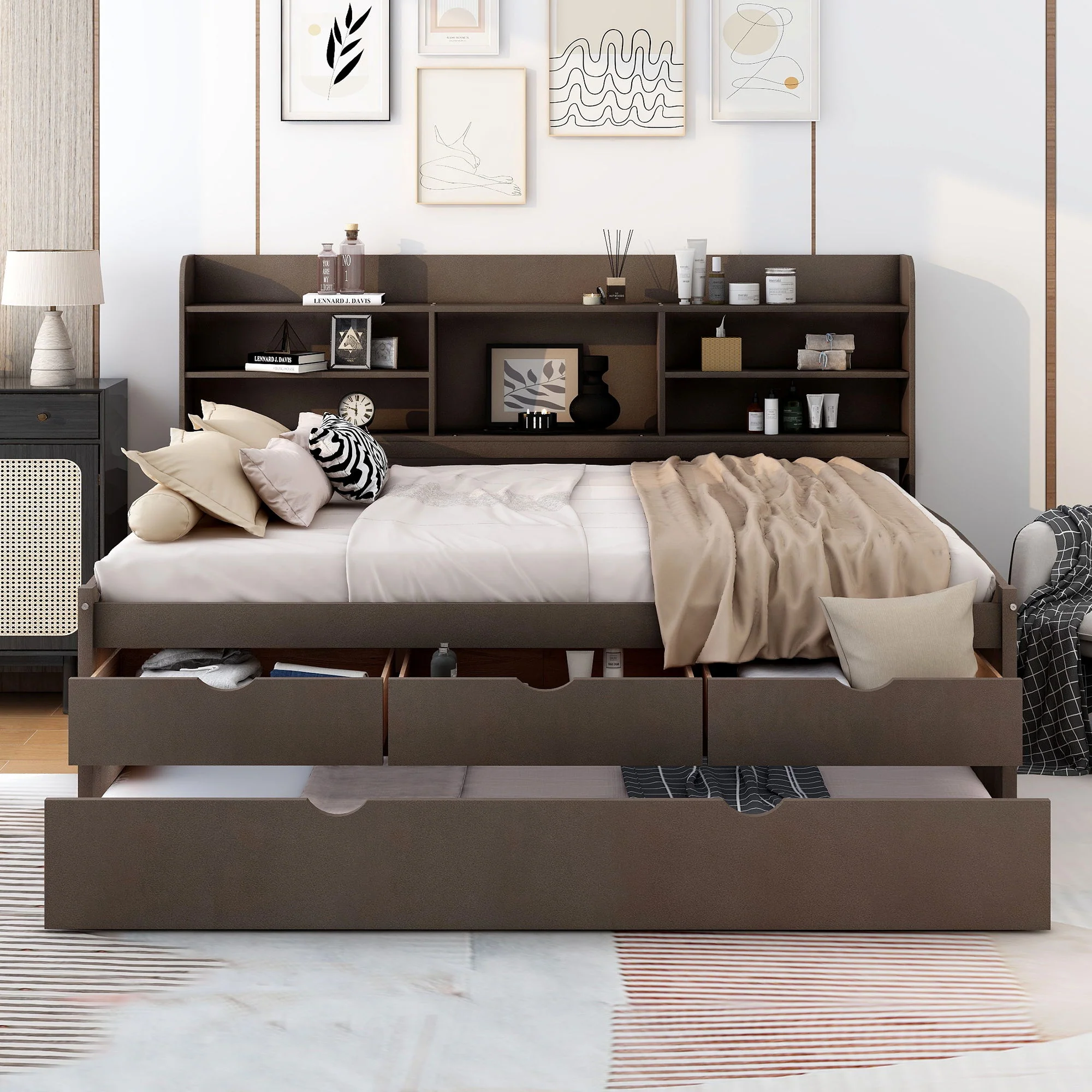 Captain Bed With Built In Bookshelves, 3 Storage Drawers, And Trundle - Image 13