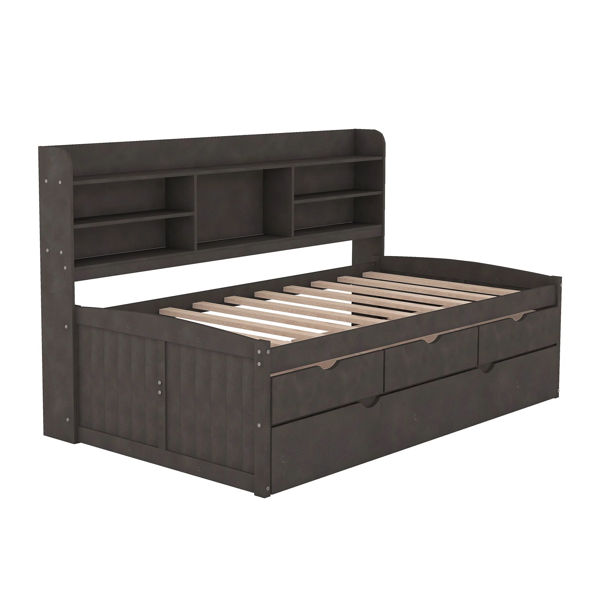 Captain Bed With Built In Bookshelves, 3 Storage Drawers, And Trundle - Image 16