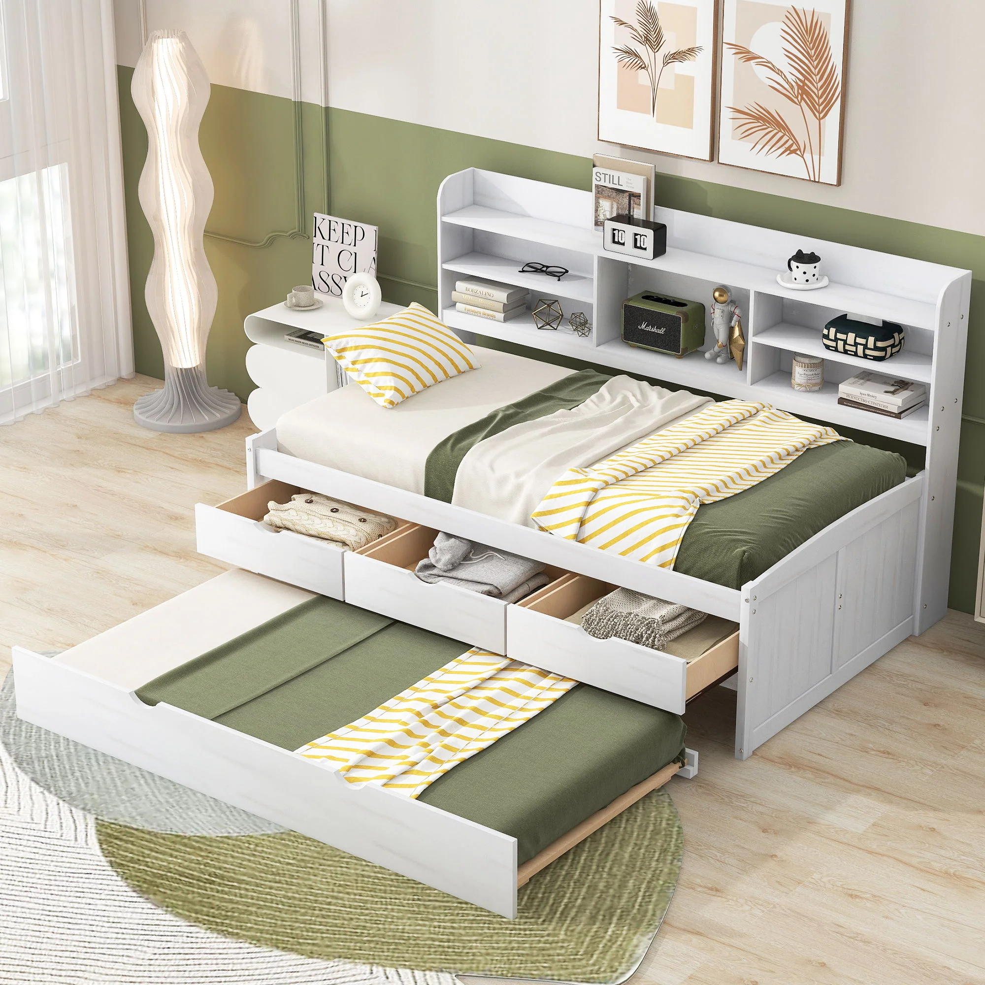 Captain Bed With Built In Bookshelves, 3 Storage Drawers, And Trundle - Image 29