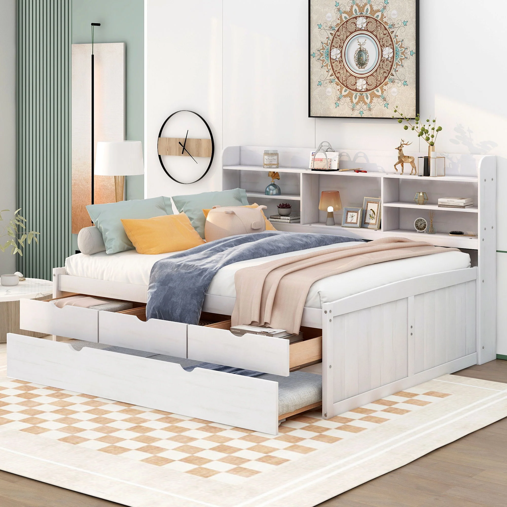 Captain Bed With Built In Bookshelves, 3 Storage Drawers, And Trundle - Image 41