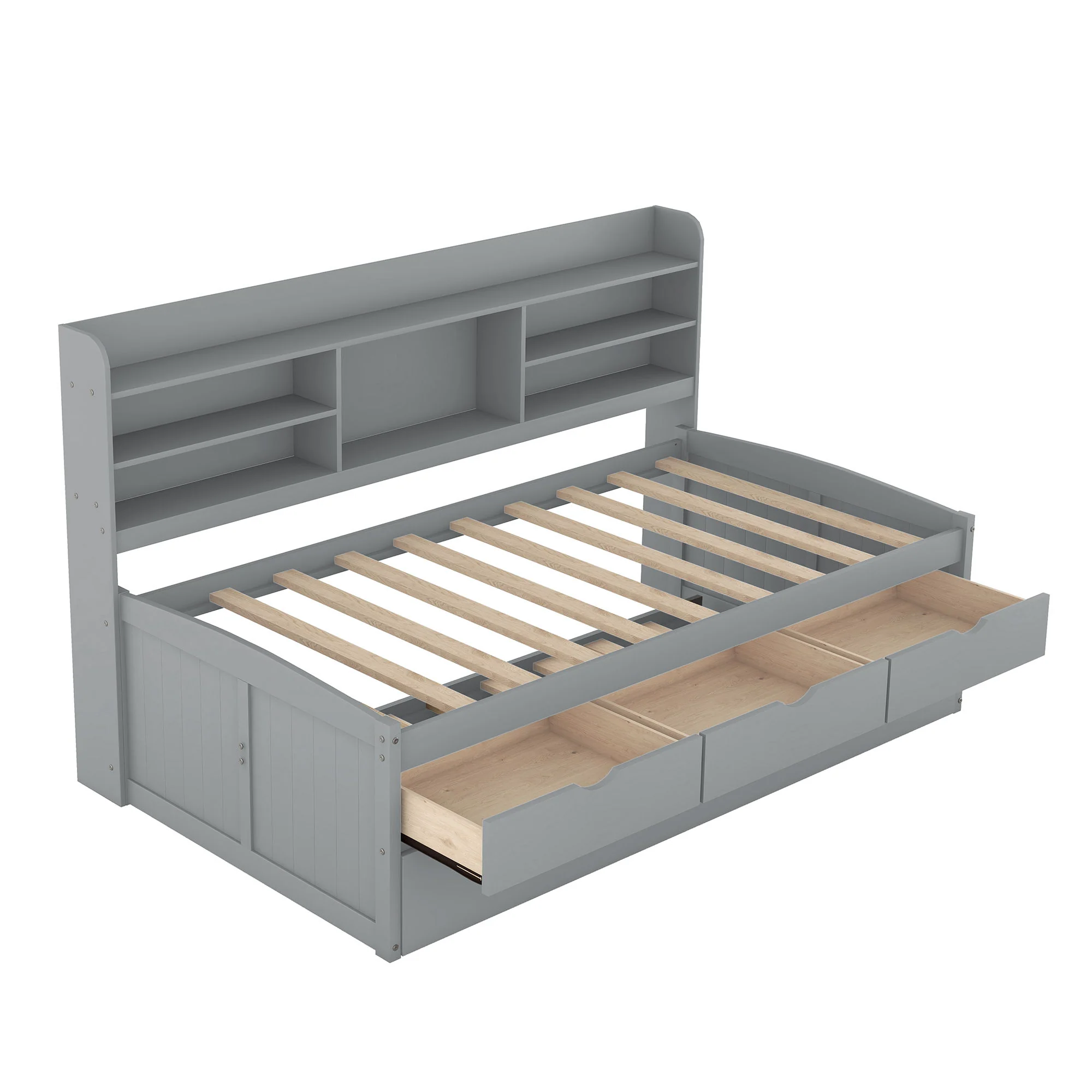 Captain Bed With Built In Bookshelves, 3 Storage Drawers, And Trundle - Image 46