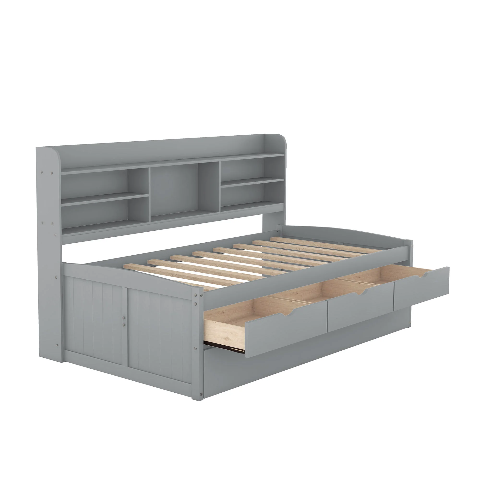 Captain Bed With Built In Bookshelves, 3 Storage Drawers, And Trundle - Image 50