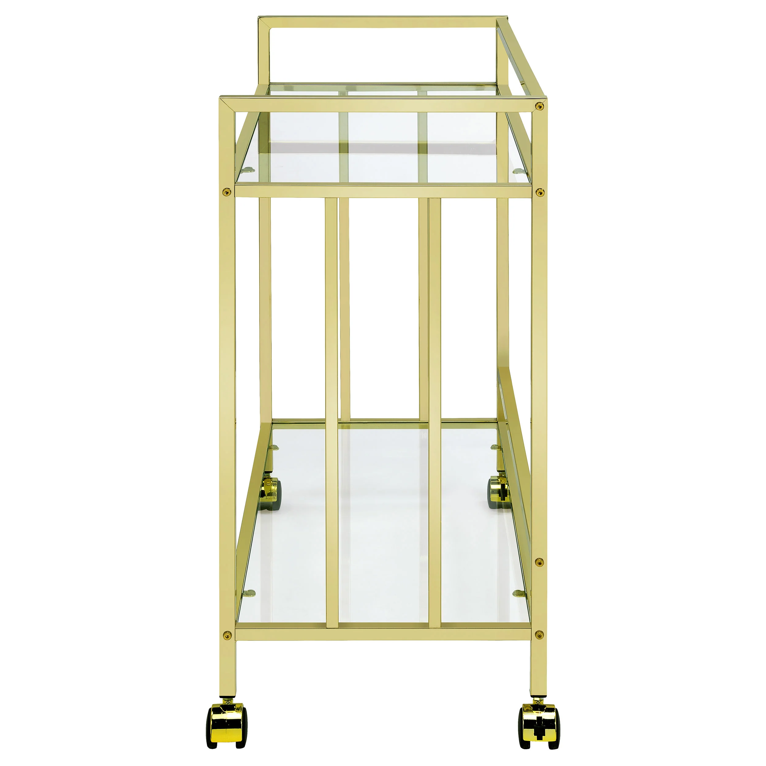 Cara 2-Tier Rectangular Glass Shelf Metal Bar Cart Brass - Image 2