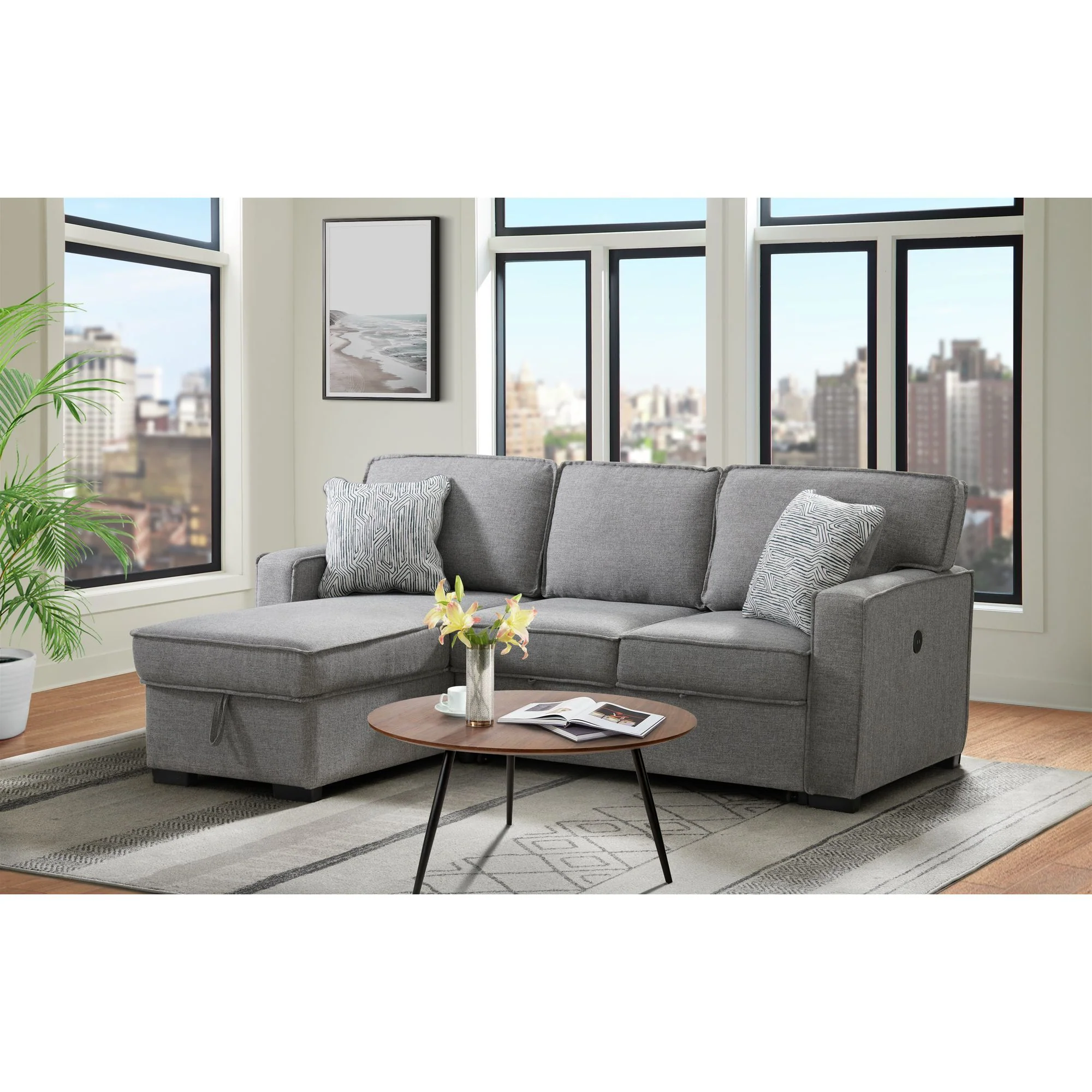 Caracas - Sectional Sleeper Chofa With Pull Bed, Drop Table & USB - Image 3