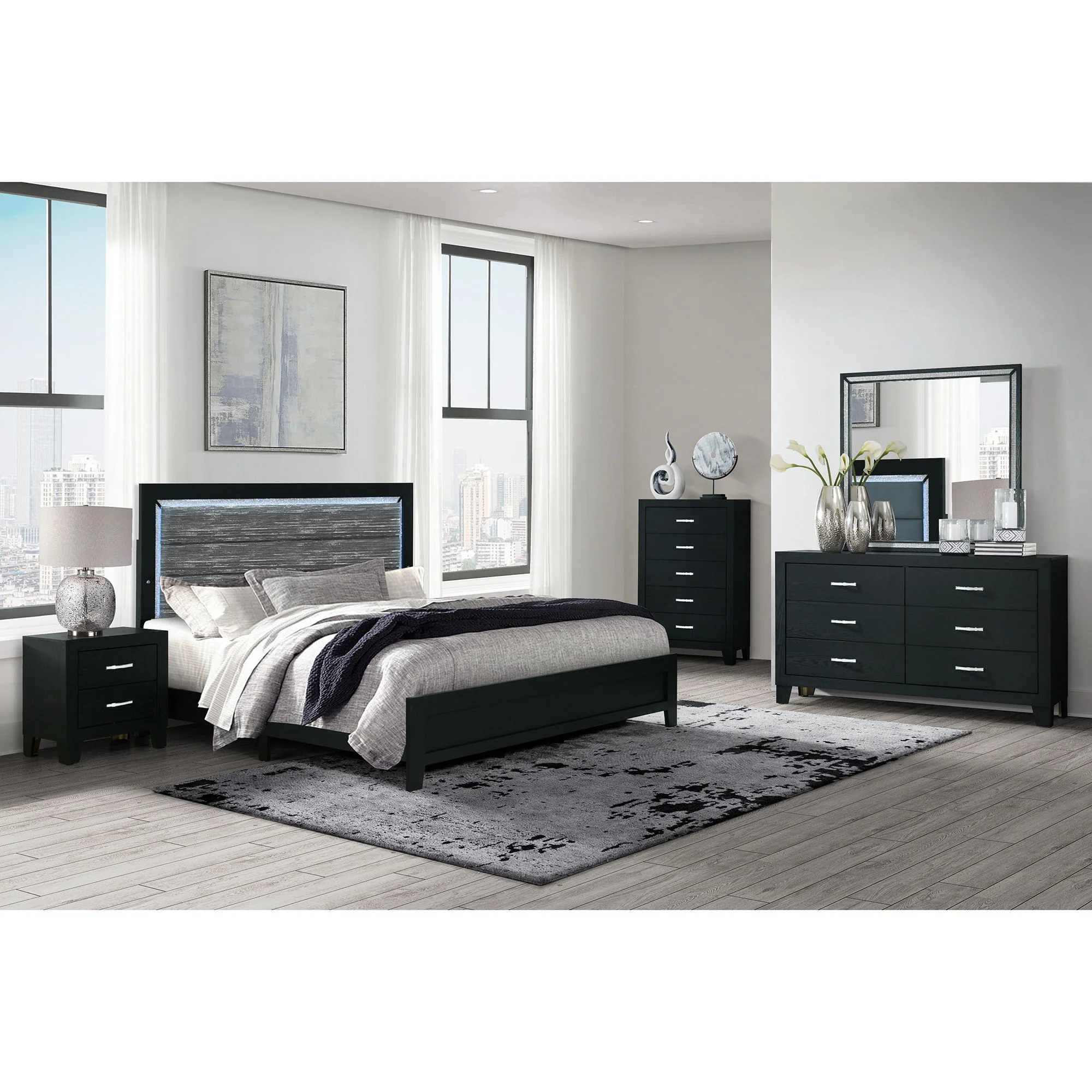 Carlos - 5 Pieces Queen Bedroom Set, Modern Design - Black - Image 8