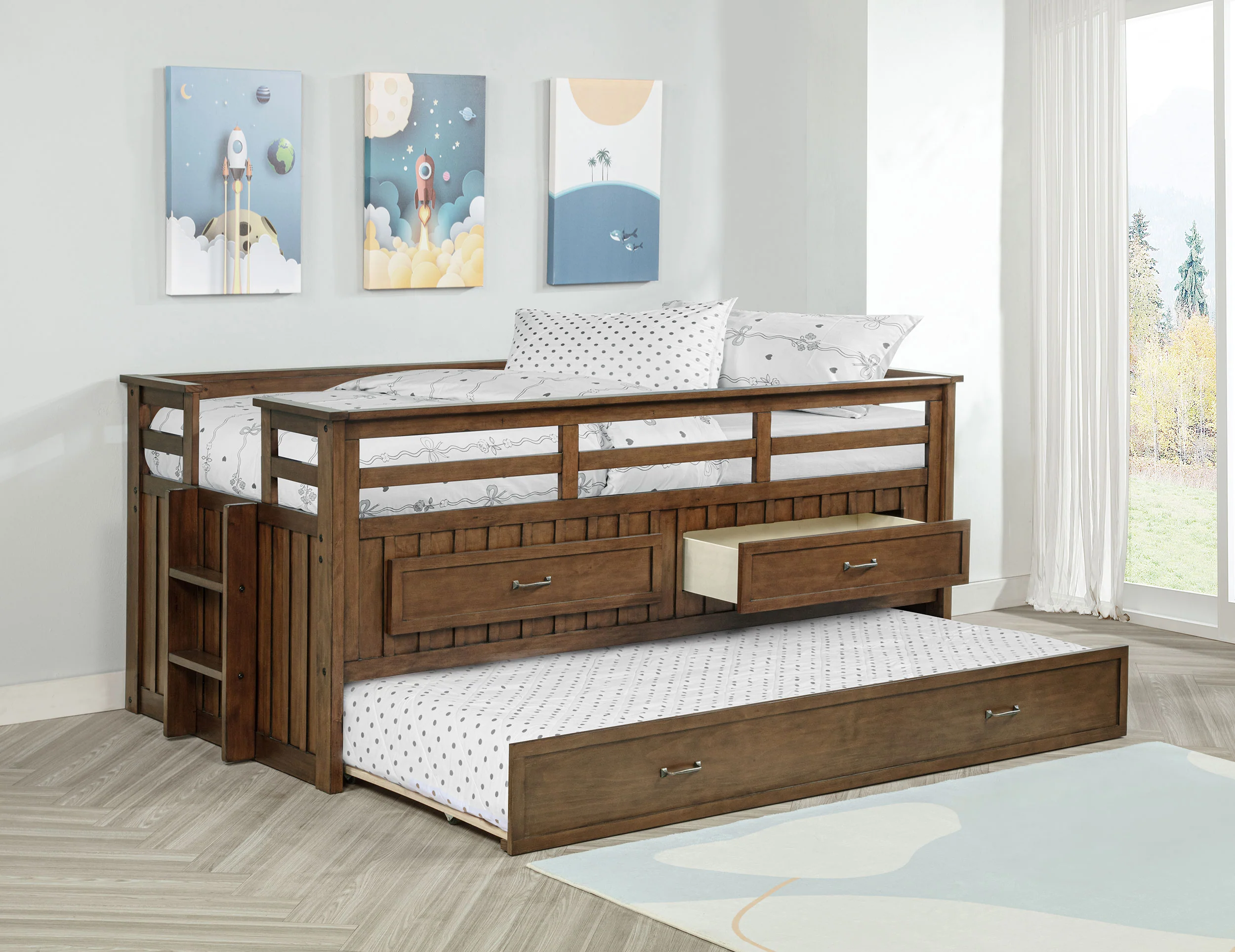 Carlsbad Wood Twin Captain's Bed with Trundle, Medium Brown - Image 4