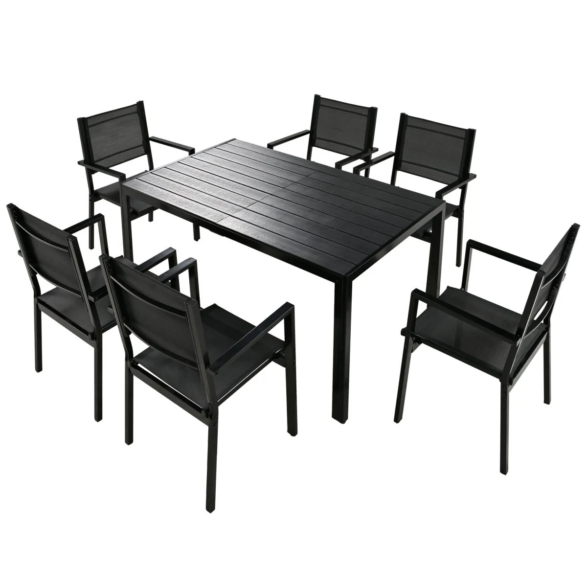 Carmont Outdoor Dining Set for 6 in Gray or Black Steel - Image 10