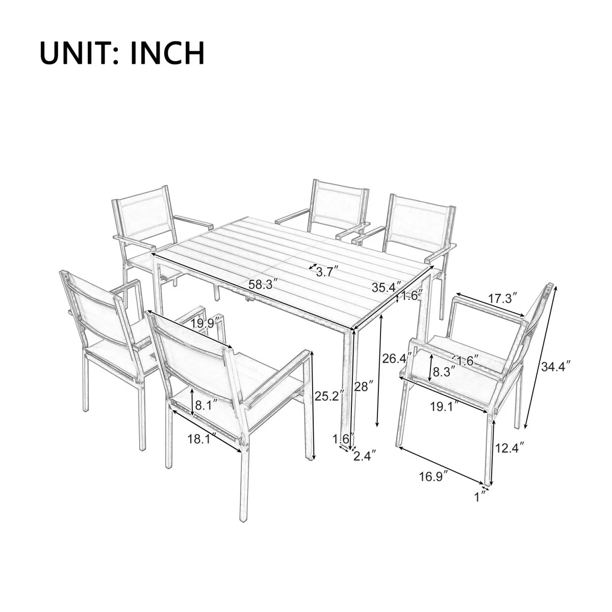 Carmont Outdoor Dining Set for 6 in Gray or Black Steel - Image 17