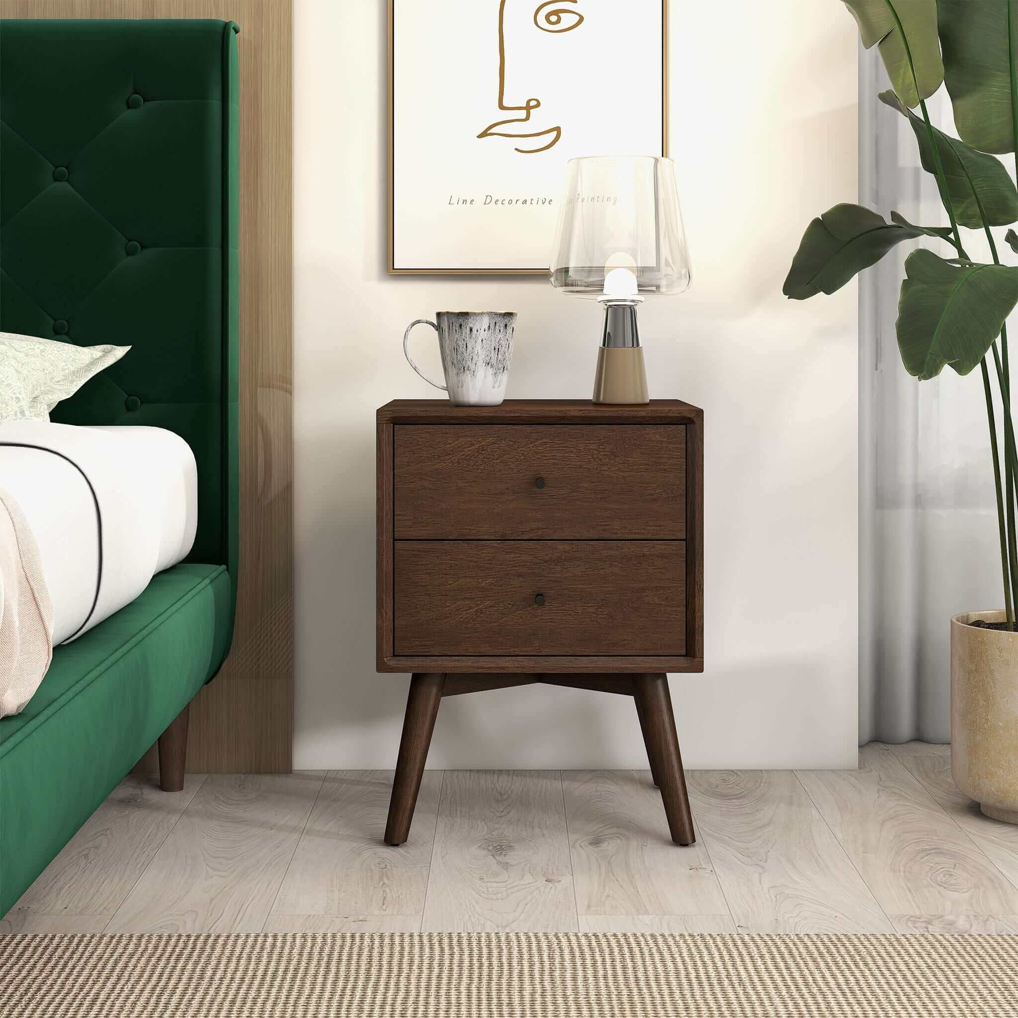 Caroline - Mid-Century Modern Style Night Stand 2 Drawer - Image 8