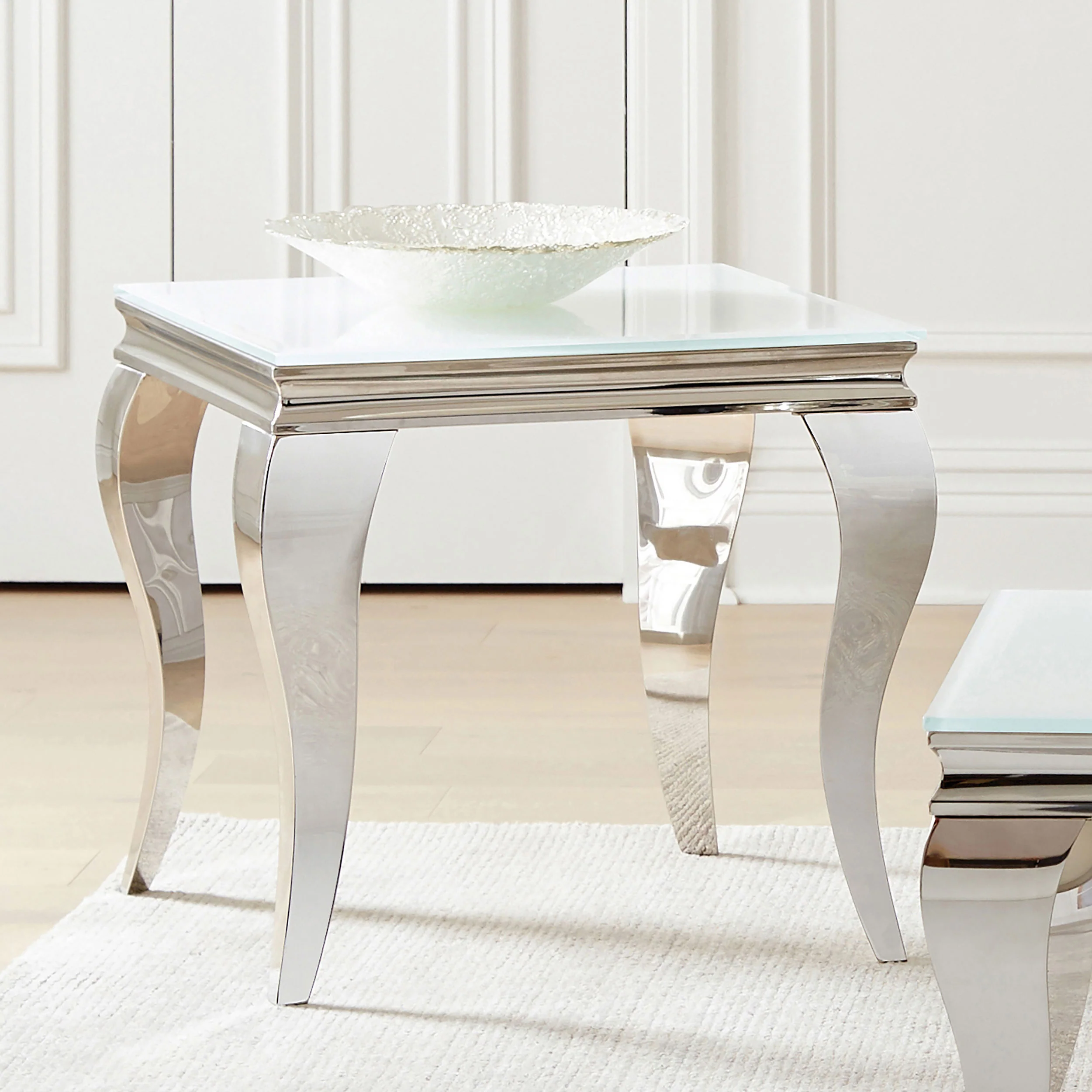 Carone Square Glass Top End Table White Chrome - Image 2