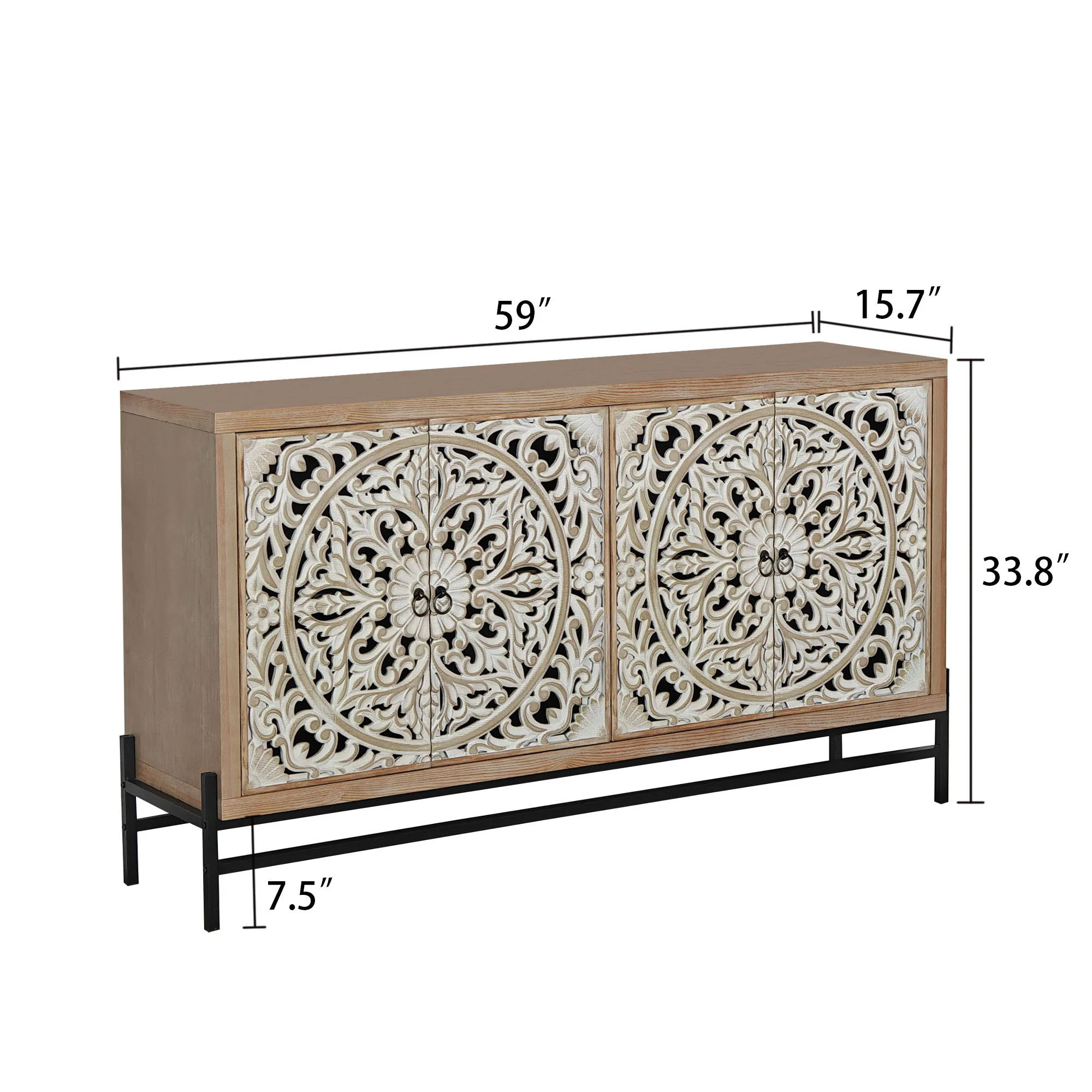 Carved 4 Door Cabinet, Storage Sideboard For Living Room - Multi - Image 3