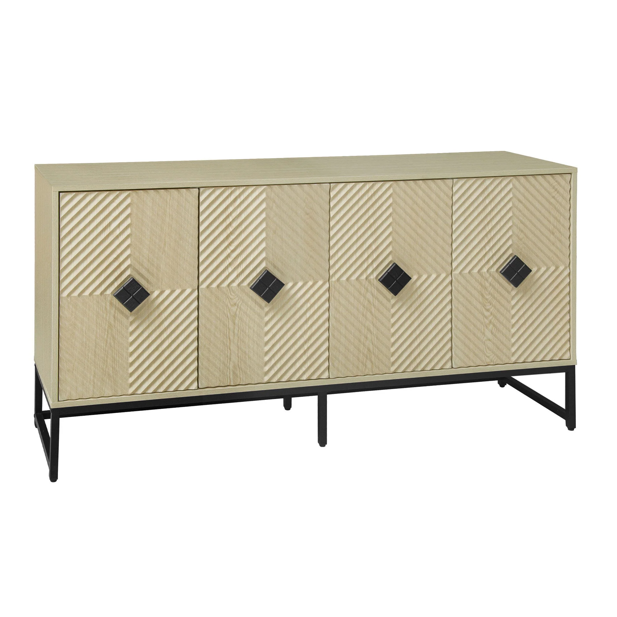 Carved 4 Door Sideboard Buffet Cabinet with Storage Wood 59x32in Natural - Image 9