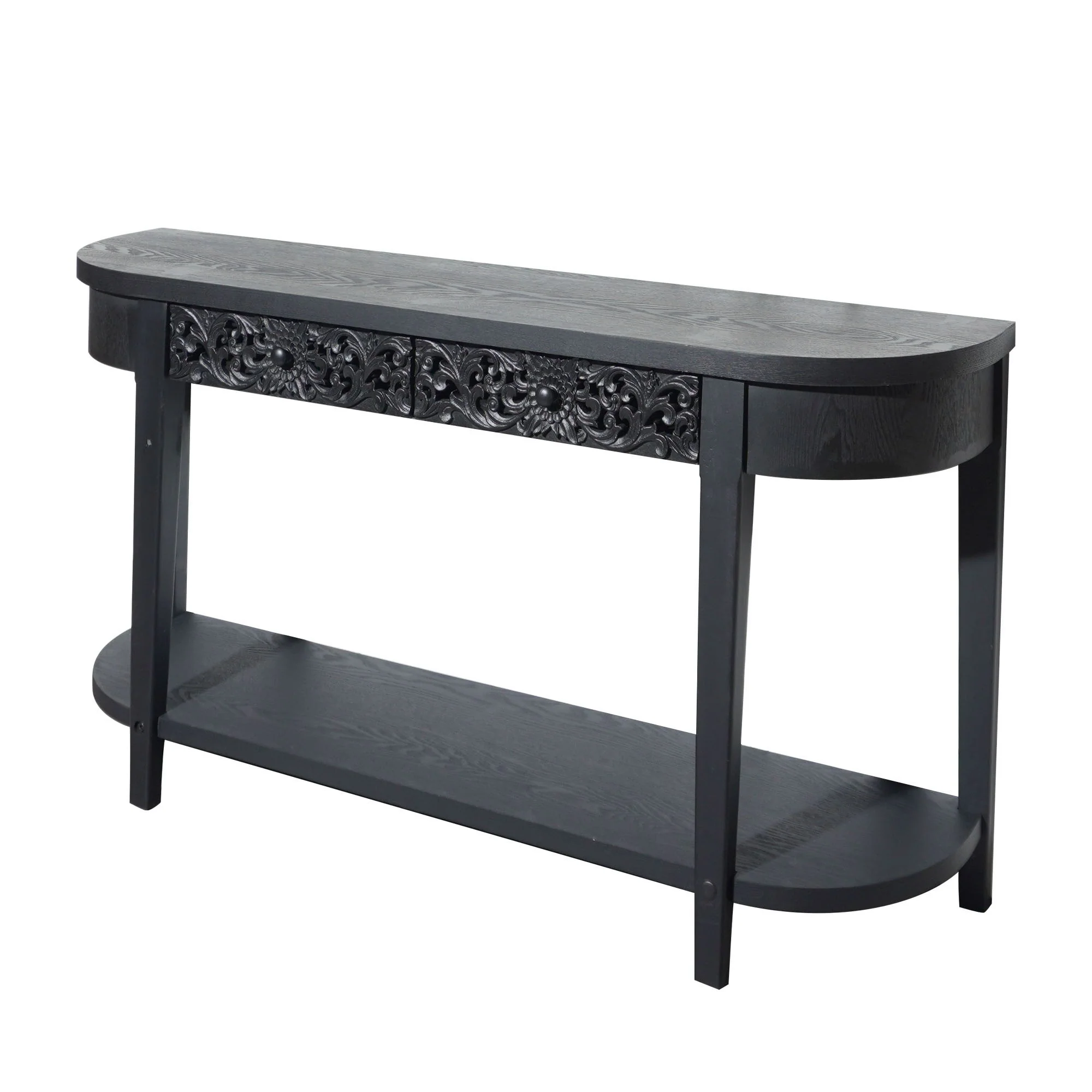 Carved Console Table With Storage Shelf For Living Room - Black - Image 2