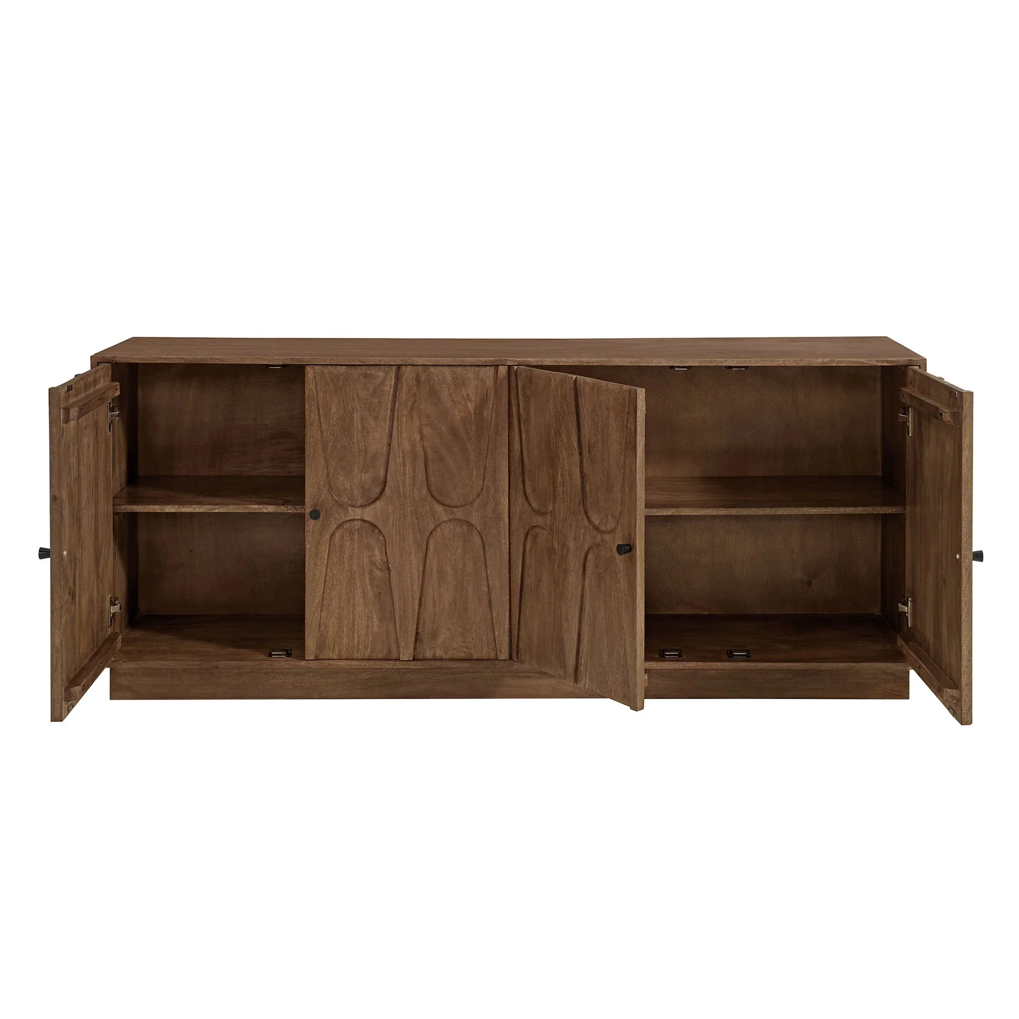 Carved Solid Mango Wood 4 Door Sideboard – Walnut 72 Inch - Image 7