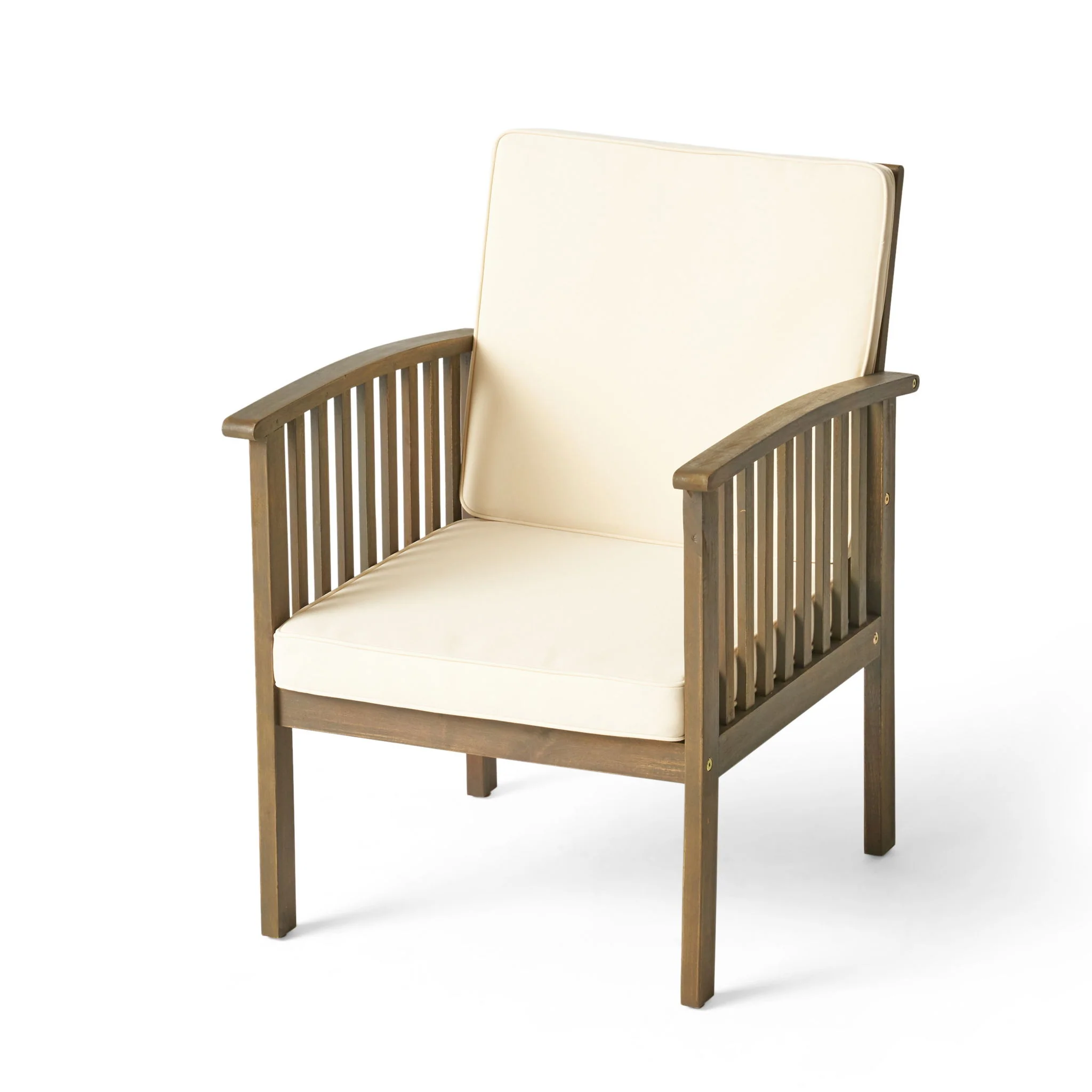 Casa Acacia Wood Club Chairs (Set of 2) With Water Resistant Cushions - Gray / Cream - Image 5