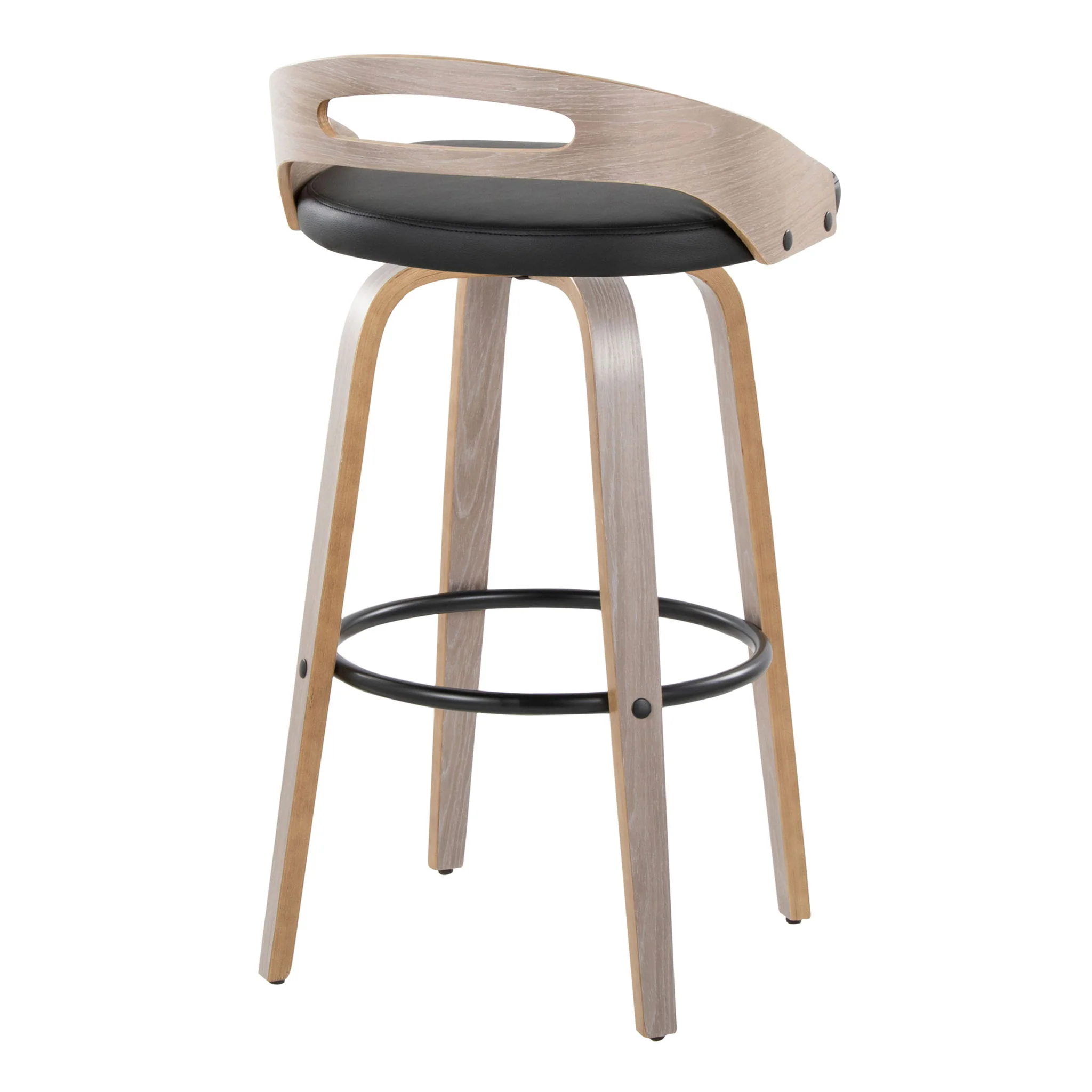 Cassis - Mid Century Modern Fixed Height Barstool With Swivel With Round Footrest (Set of 2) - Image 4