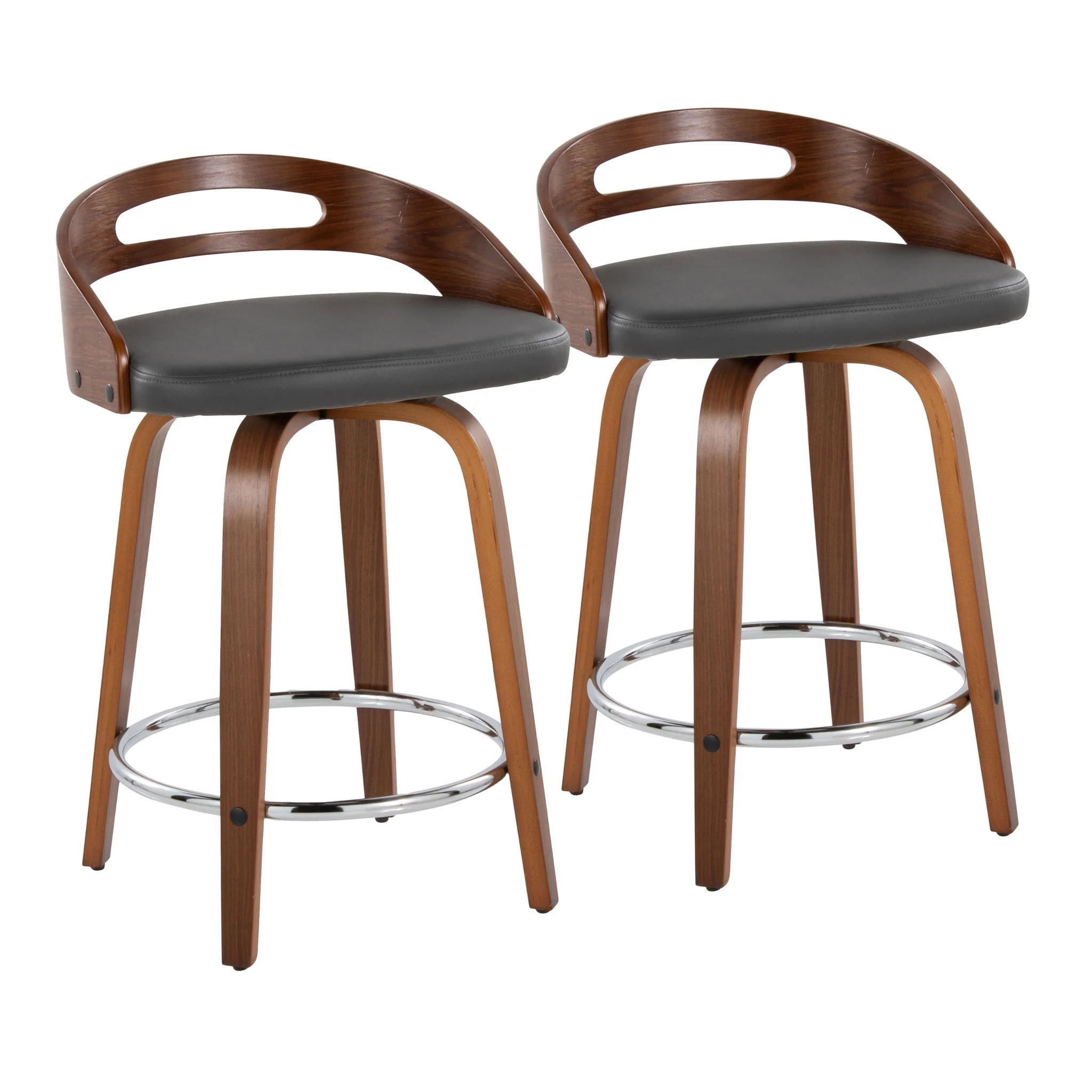 Cassis - Mid Century Modern Fixed Height Counter Stool With Swivel With Round Footrest (Set of 2) - Image 2