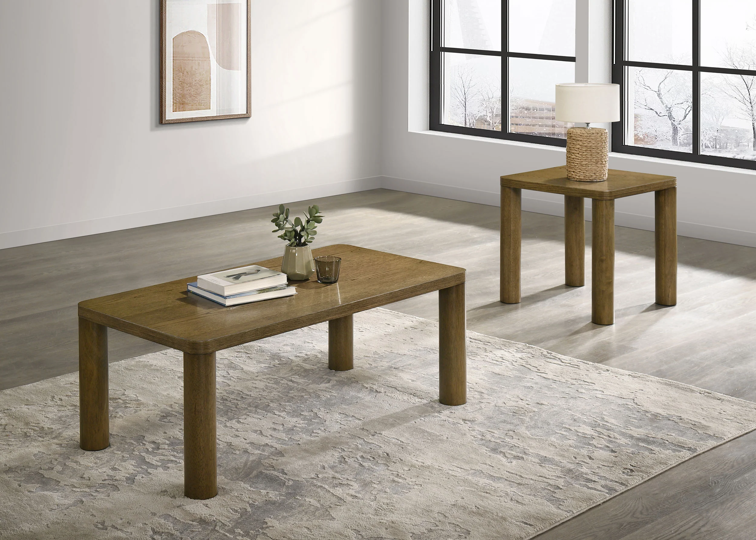 Castlewood 2-Piece Cocktail Coffee Table Set, Brown Oak