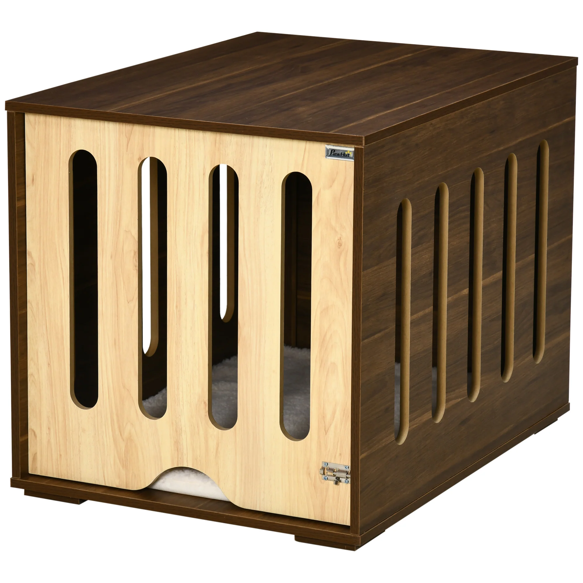 Castor 32-Inch Dog Crate End Table with Retractable Door and Fleece Cushion - Image 10