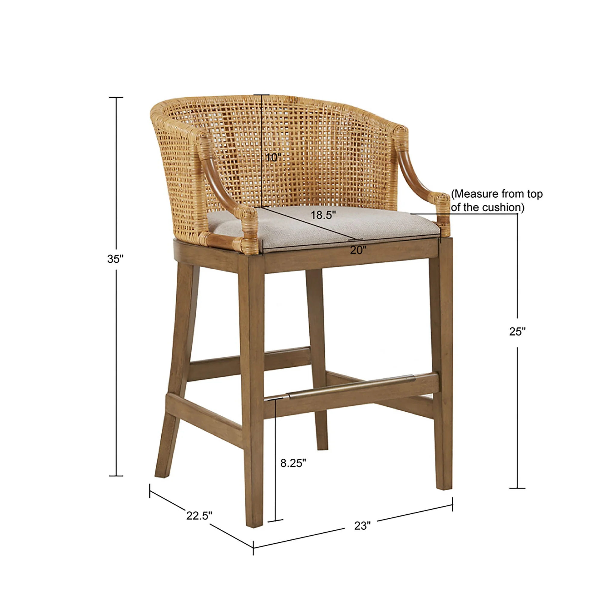 Casual Handcrafted Rattan Counter Stool - Image 5