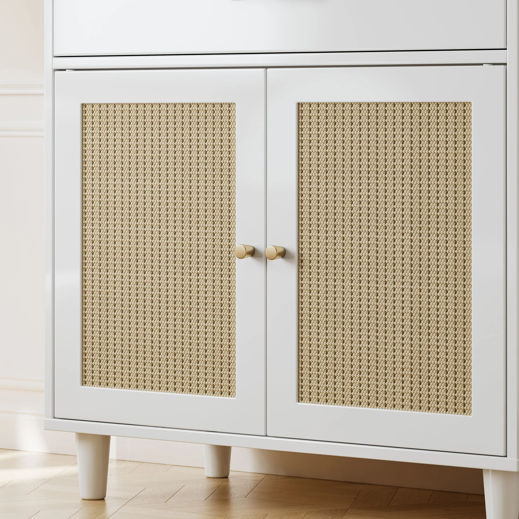Cat Litter Box Enclosure With Scratch Pad, Hidden Litter Box Furniture, Wooden Pet House Sideboard, Storage Cabinet, Fit Most Cat And Litter Box, For Living Room Bedroom Office - White / Light Brown - Image 5