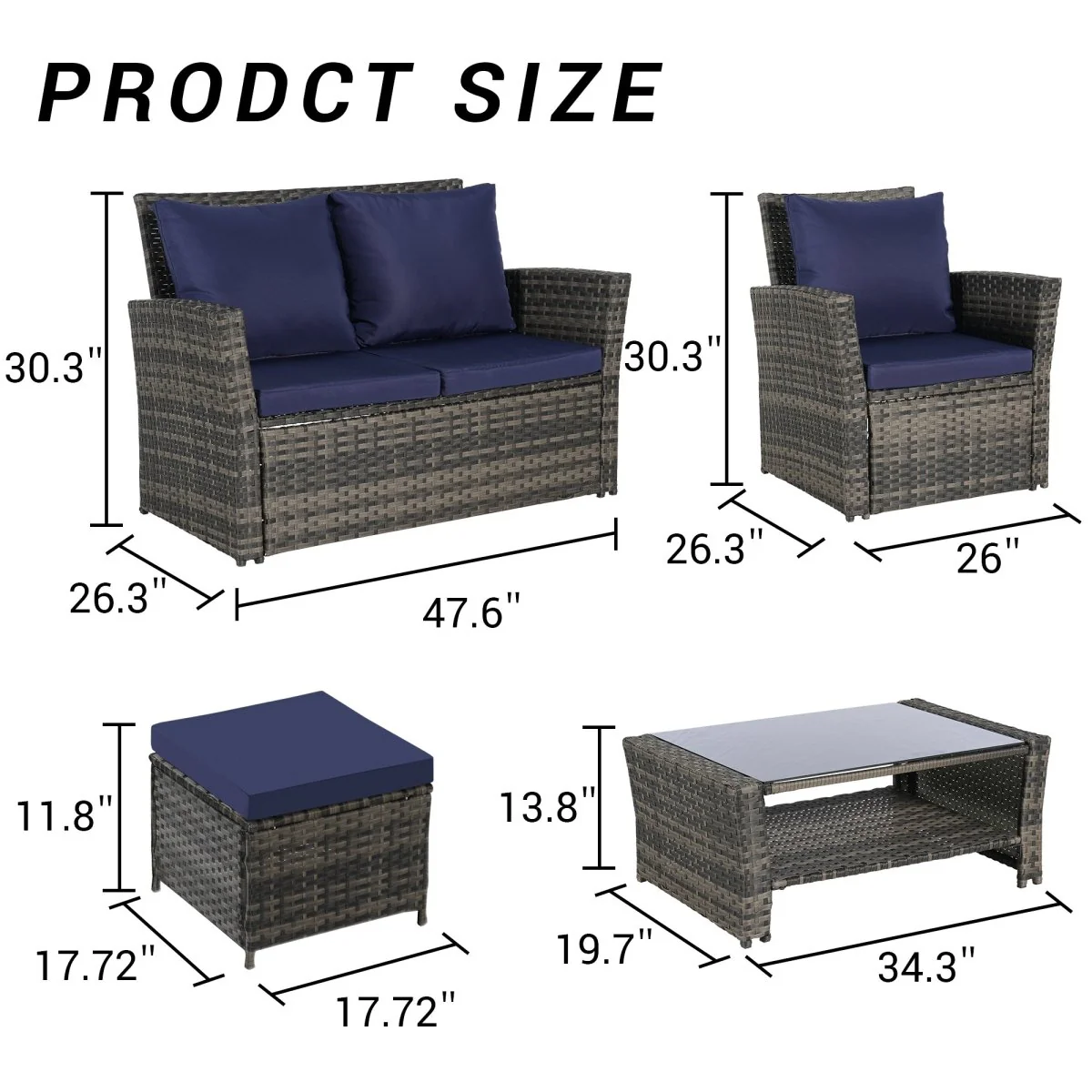 Cavallo 6-Piece Wicker Patio Set with Ottomans and Coffee Table - Image 12