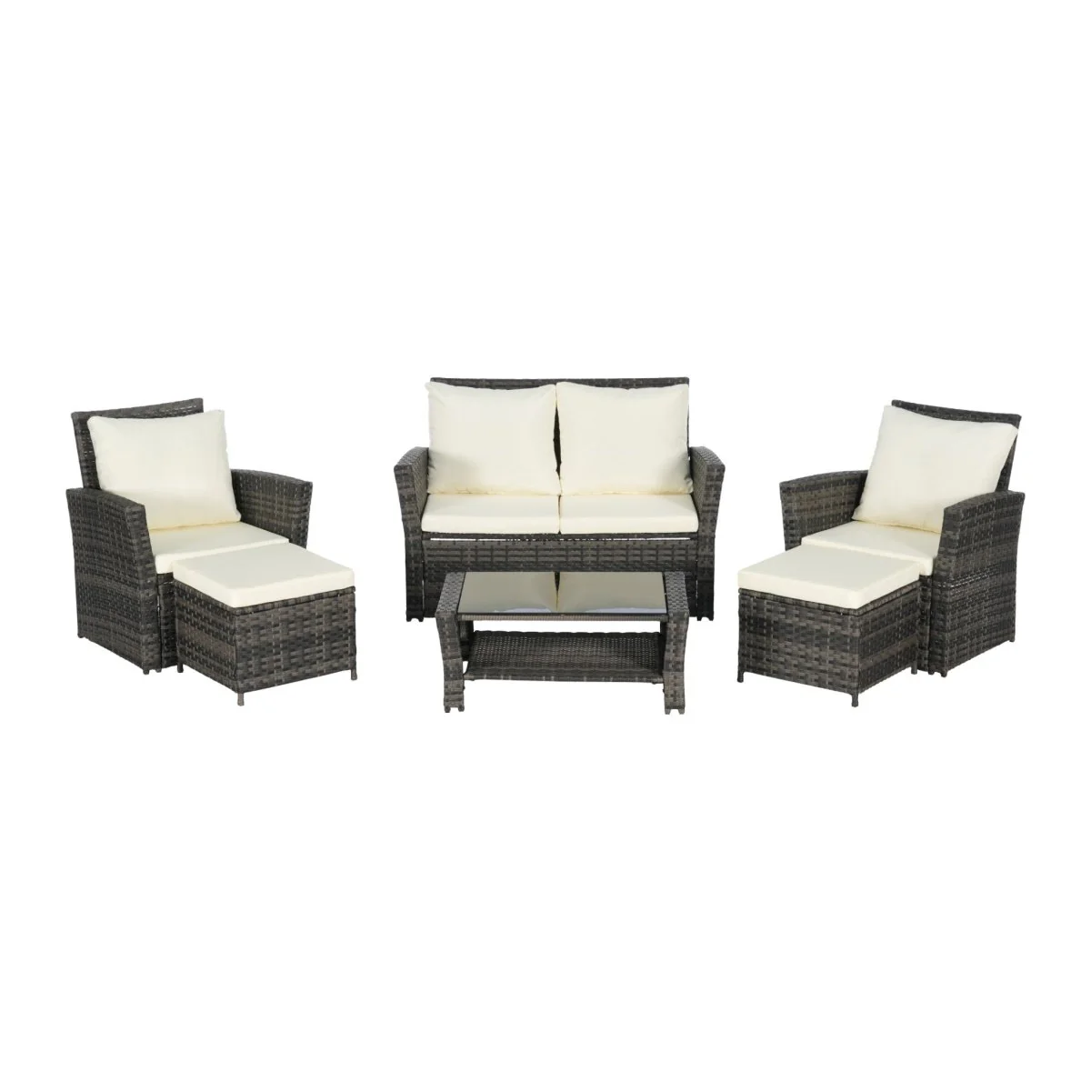 Cavallo 6-Piece Wicker Patio Set with Ottomans and Coffee Table - Image 5
