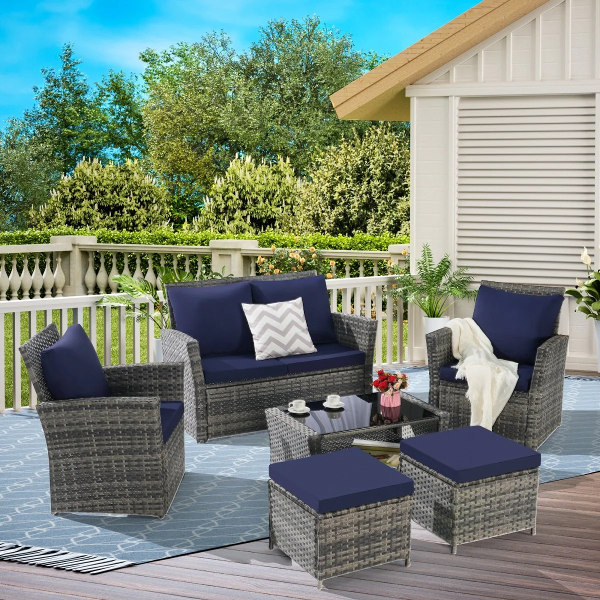 Cavallo 6-Piece Wicker Patio Set with Ottomans and Coffee Table - Image 8