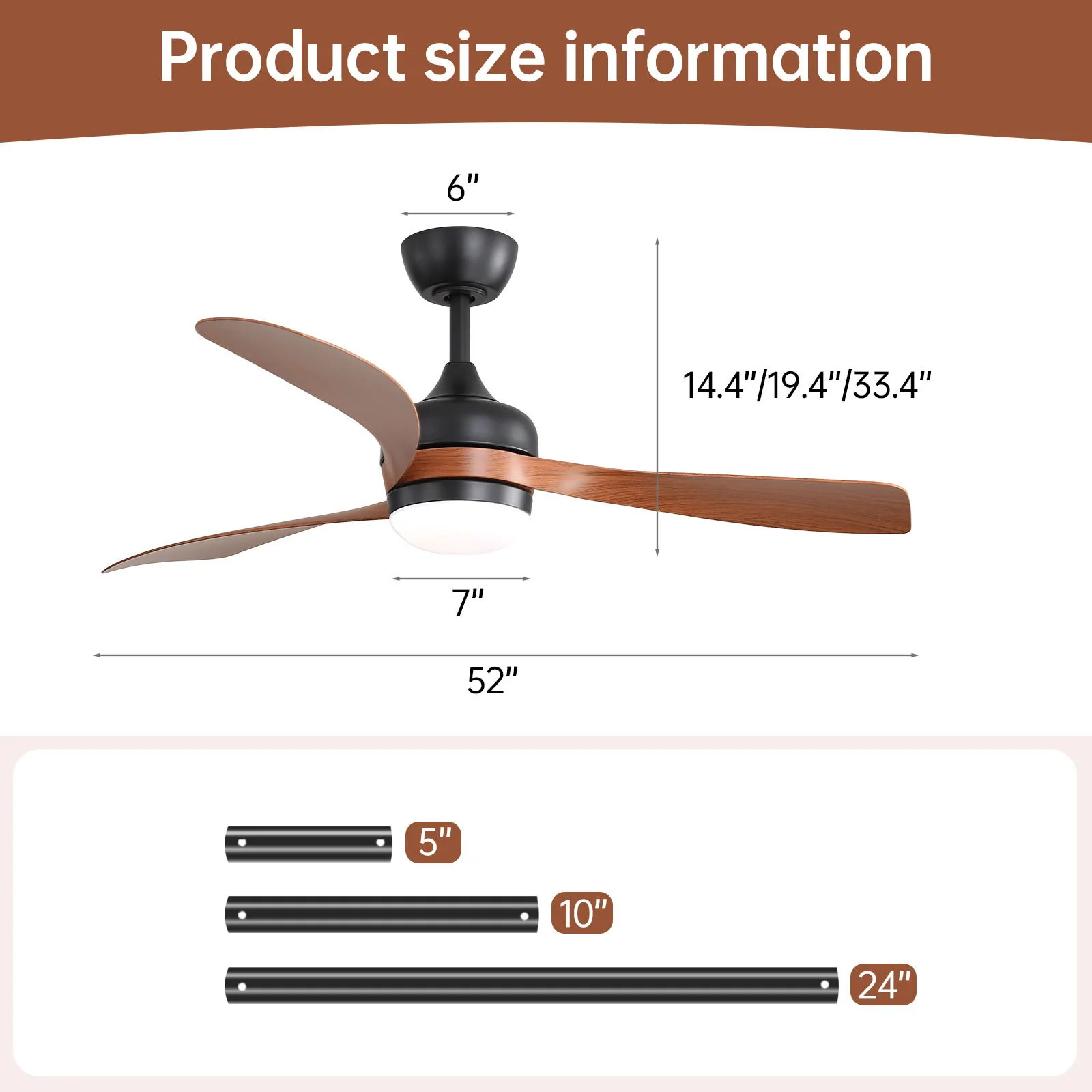 Ceiling Fan With 3 Blades, Remote Control, Reversible DC Motor, Noiseless Operation, 3 Downrods - Image 9