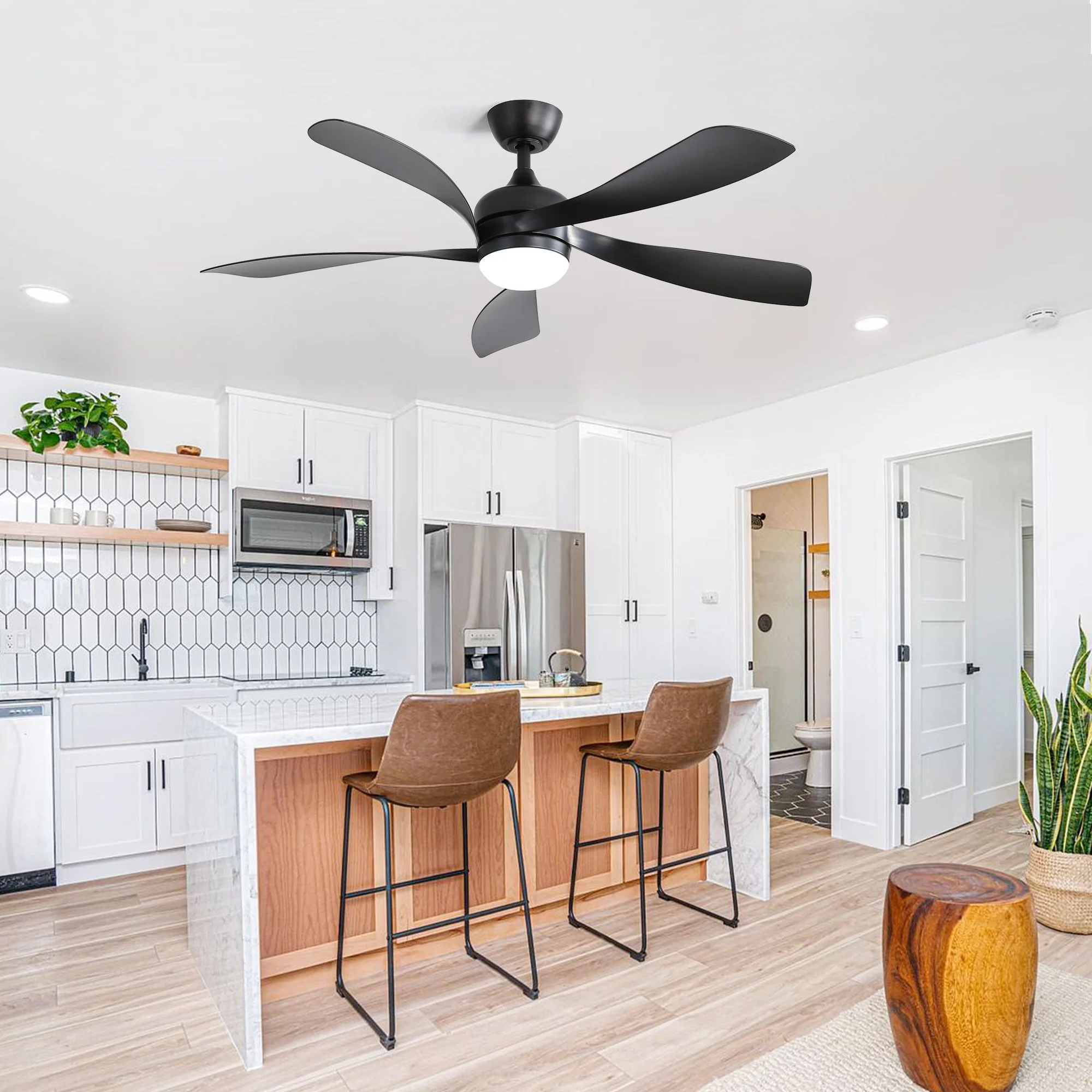 Ceiling Fan With 3 Color Dimmable 5 Blades Remote Control Reversible DC Motor And LED Light - Black - Image 4