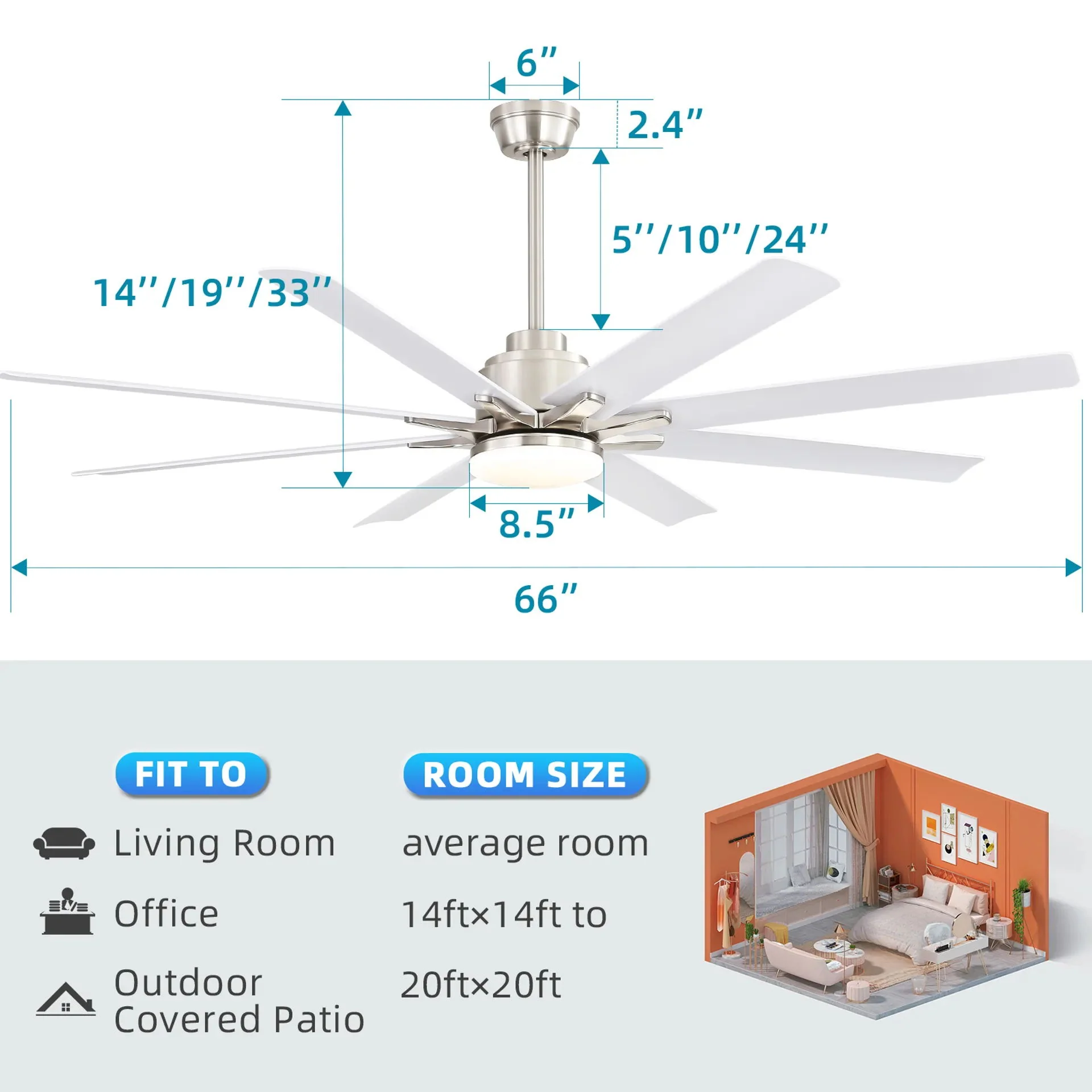 Ceiling Fan With Dimmable LED Light, 8 Blades, Reversible DC Motor, Remote Control - Image 3