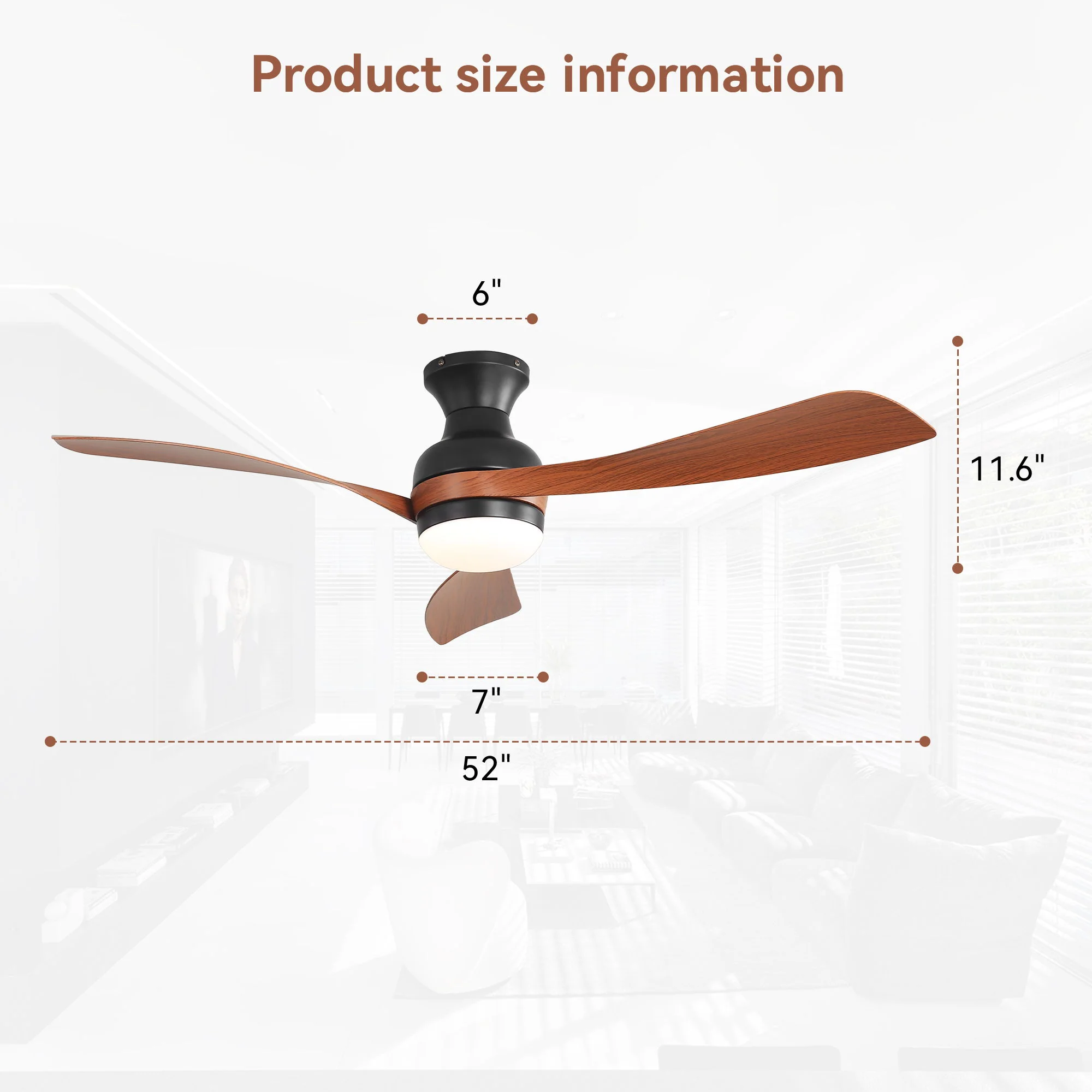 Ceiling Fan With Remote Controlled LED Light, 3 Blades, Reversible DC Motor, 6 Speeds, Dimmable, Flush Mount - Black - Image 3