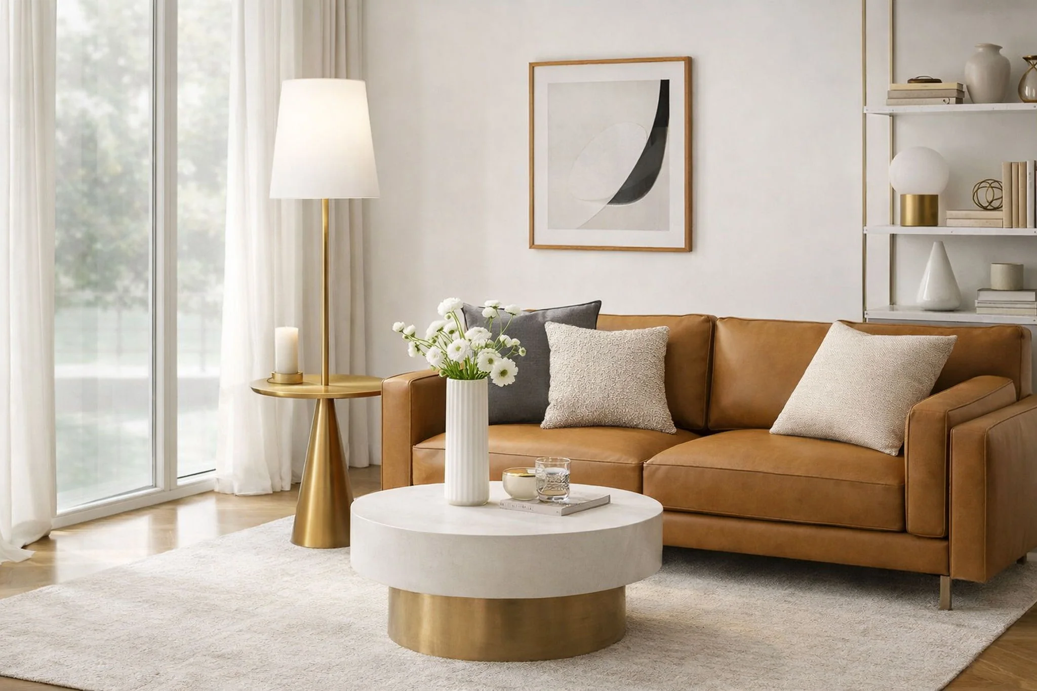 Celestial - Modern Floor Lamp With Accent Table With Large Shade - Gold / White - Image 8