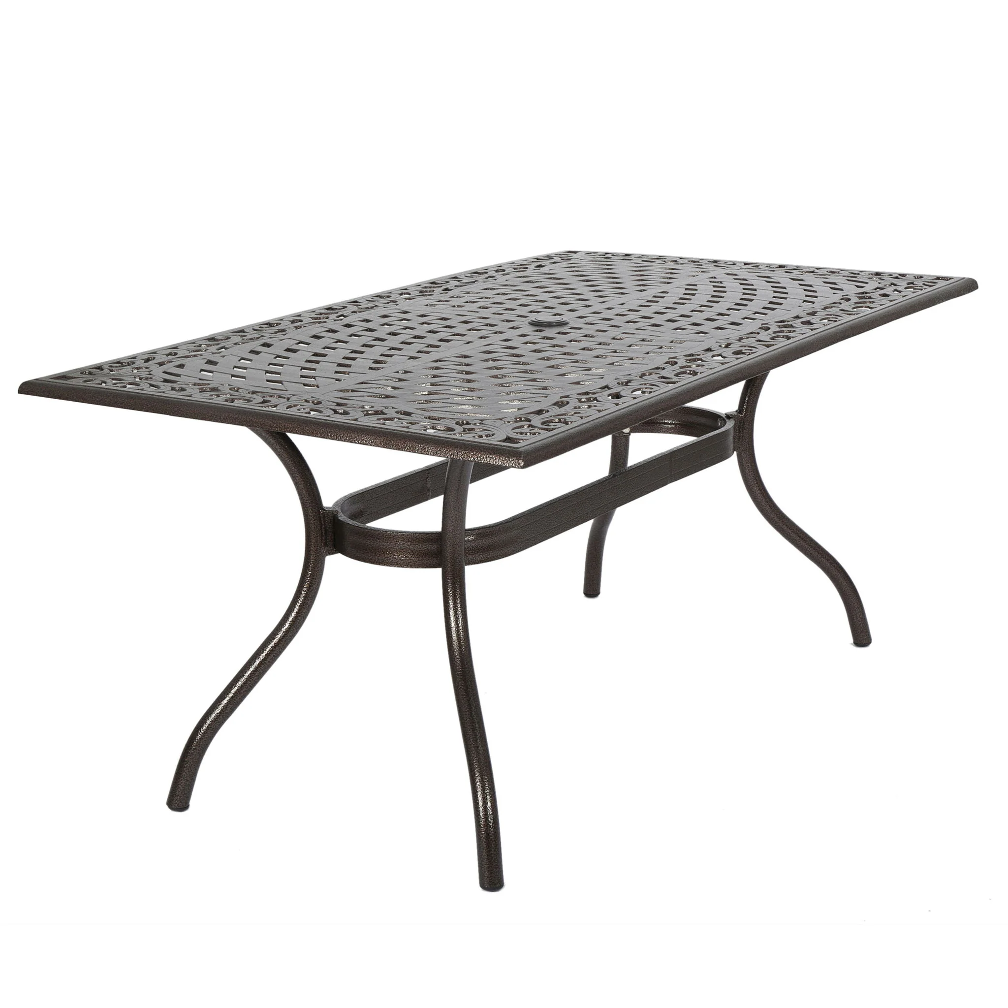 Celestine - Outdoor Cast Aluminum Dining Table With Floral Lattice Design And Umbrella Holder - Image 17