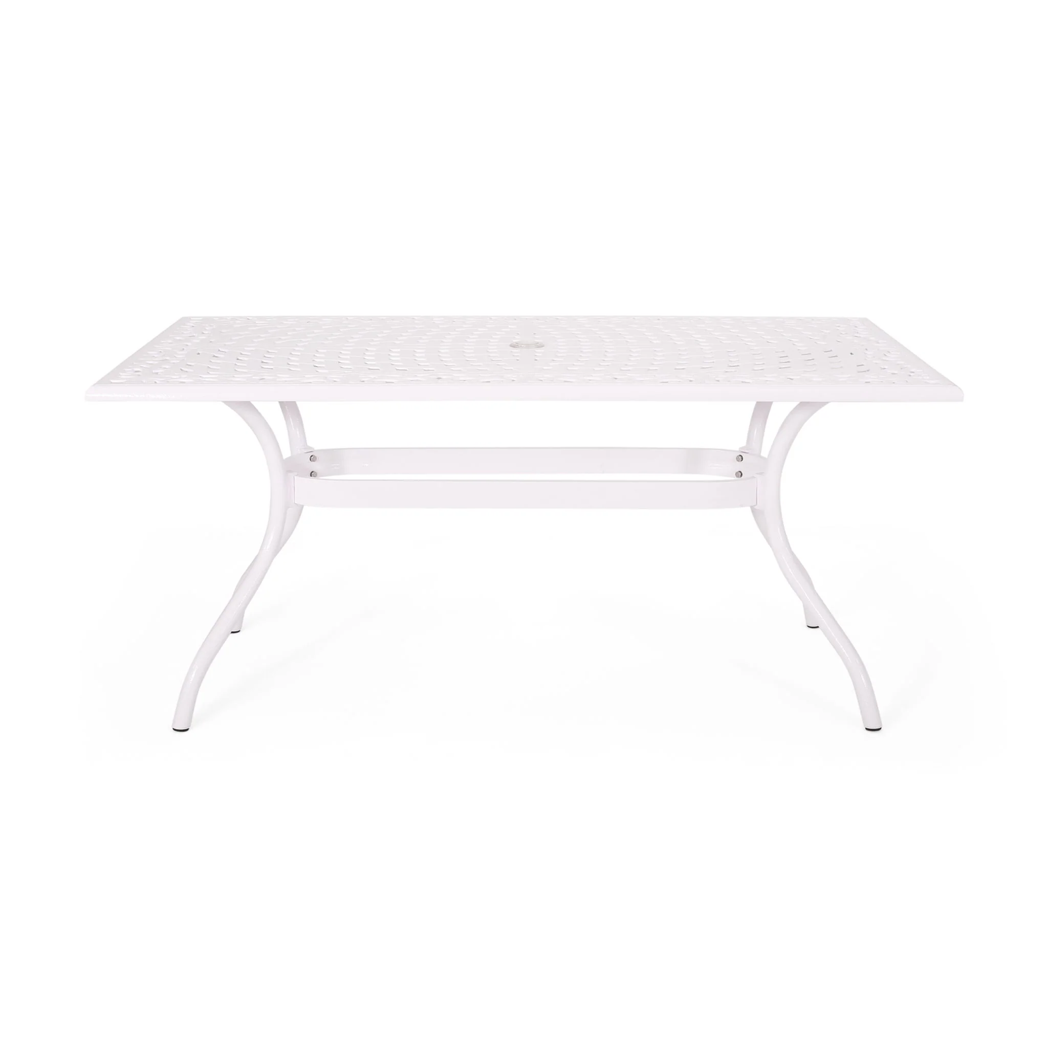 Celestine - Outdoor Cast Aluminum Dining Table With Floral Lattice Design And Umbrella Holder - Image 5