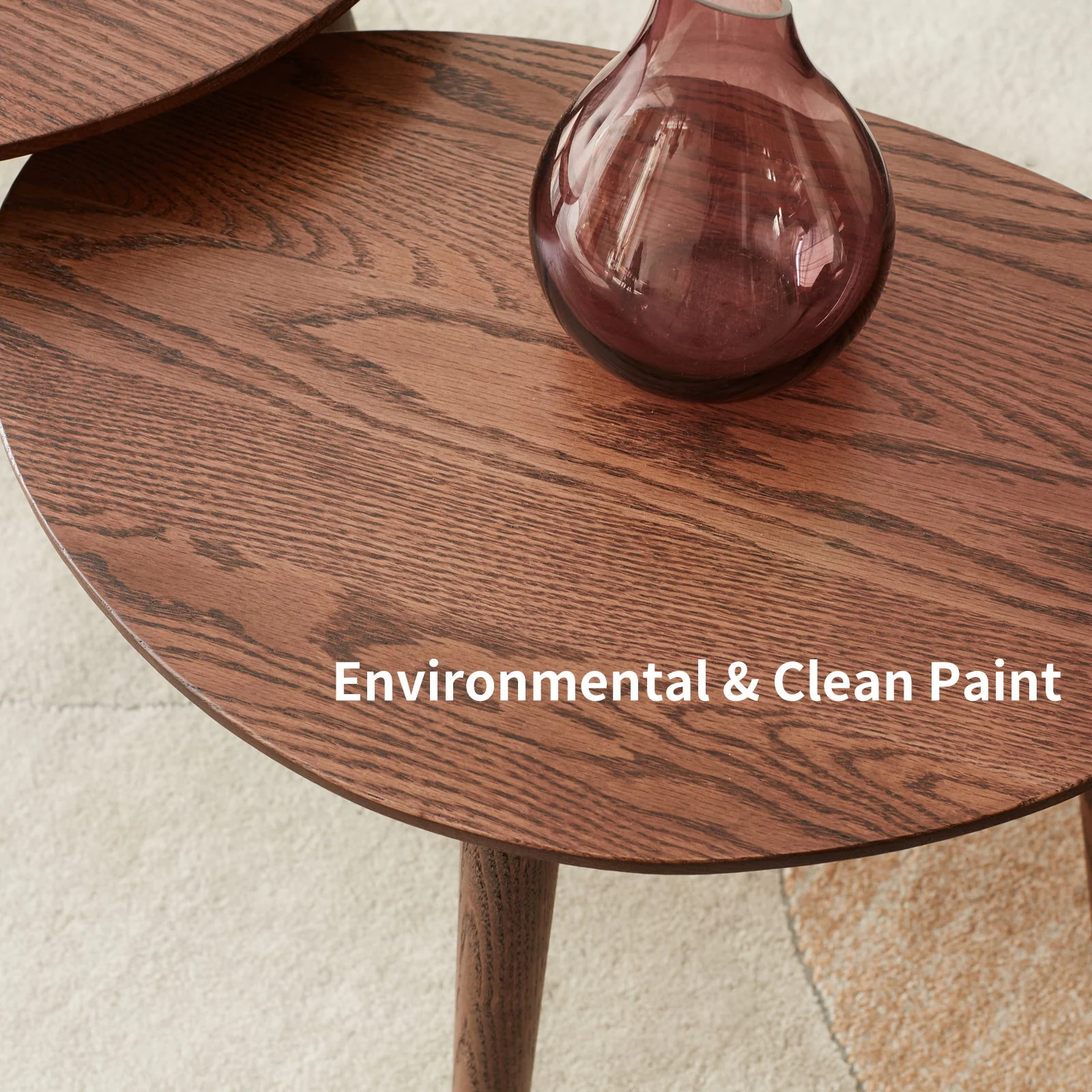 Center Table Low Table 100% Solid Oak Wood Top Plate Desk Pebble Shaped Natural Wooden Coffee Table - Walnut - Image 8