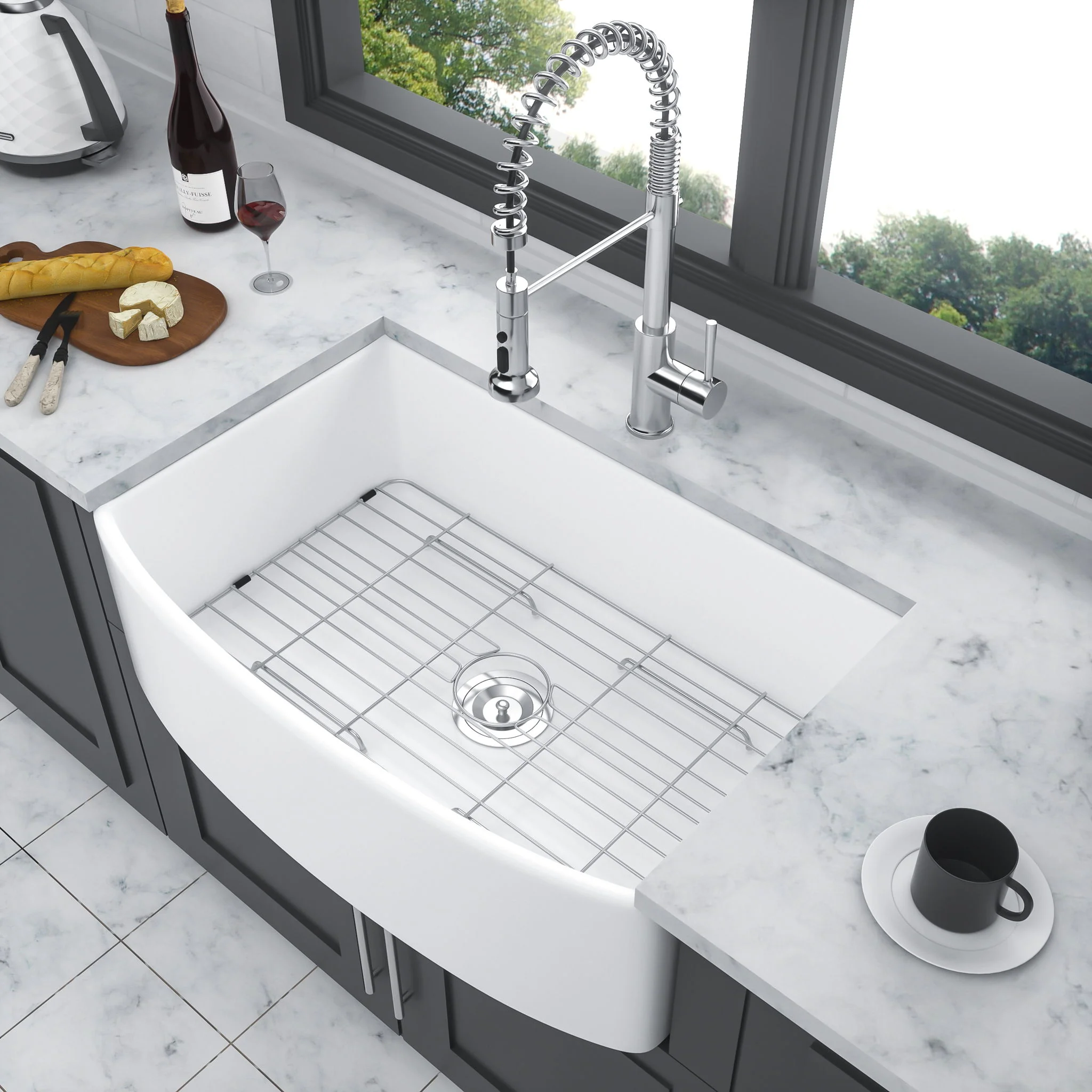 Ceramic Farmhouse Sink, Apron Front Single Bowl With Arch Edge - Image 6