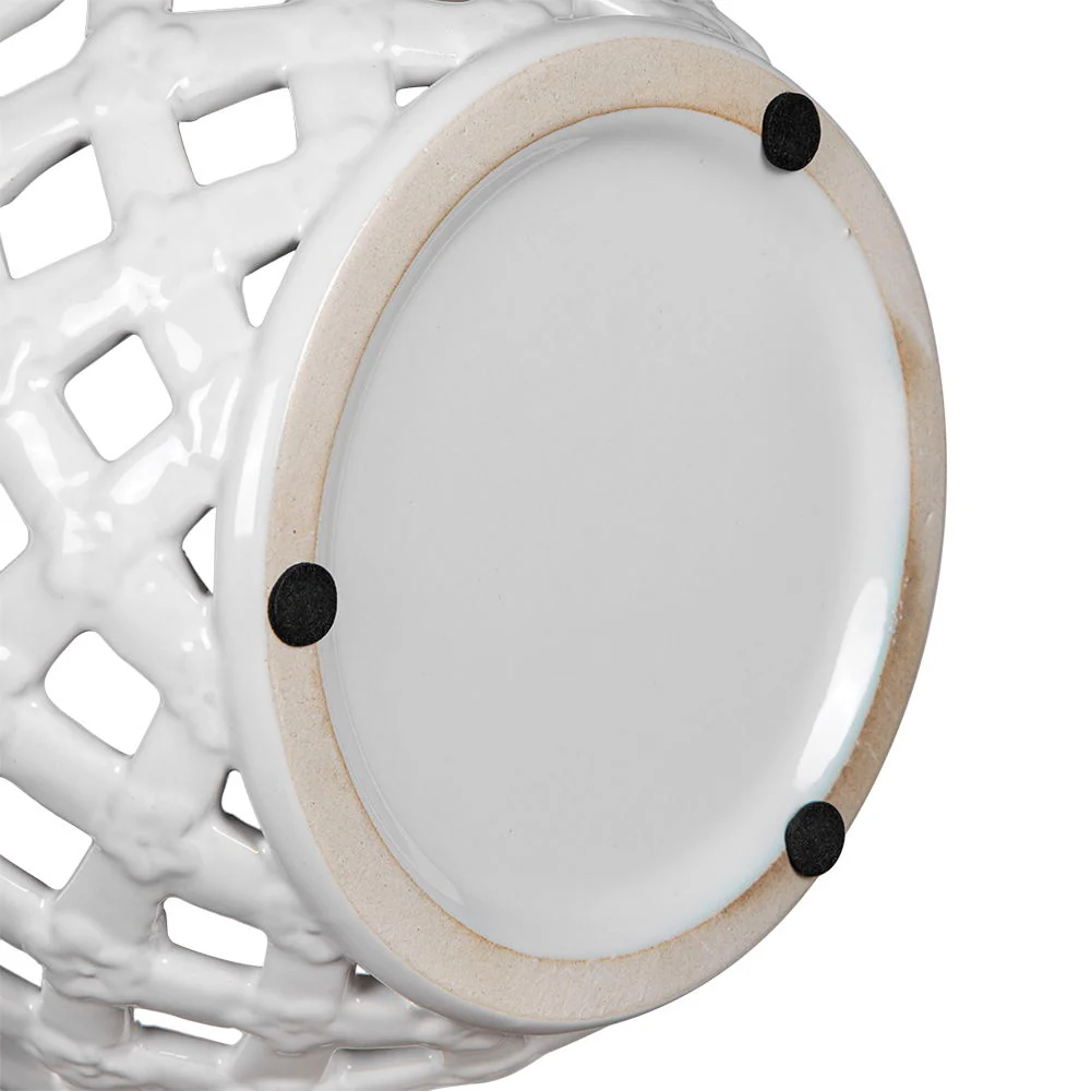 Ceramic Lidded Jar With Lattice Design - White - Image 7