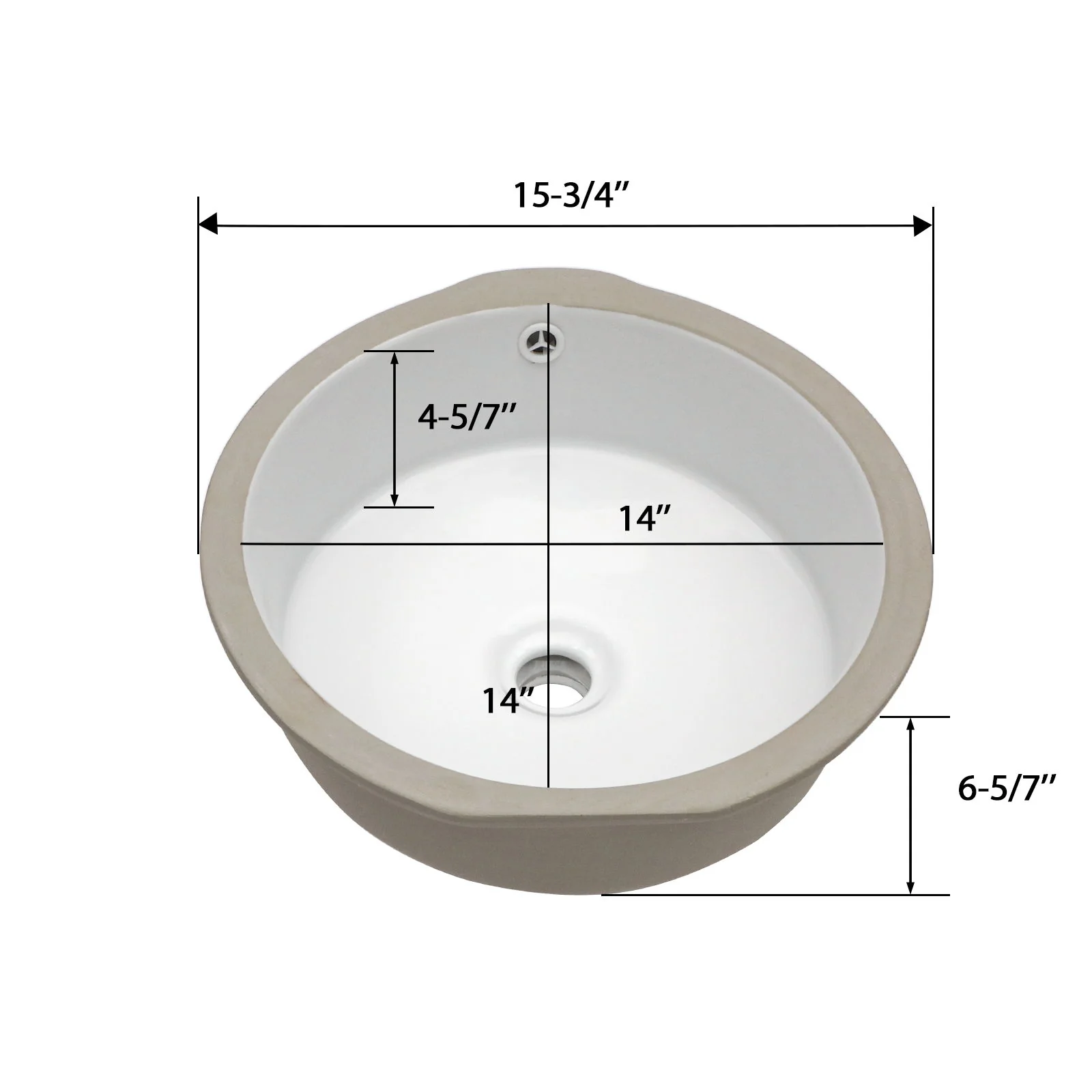 Ceramic Round Undermount Bathroom Sink With Overflow, European Style - White - Image 8