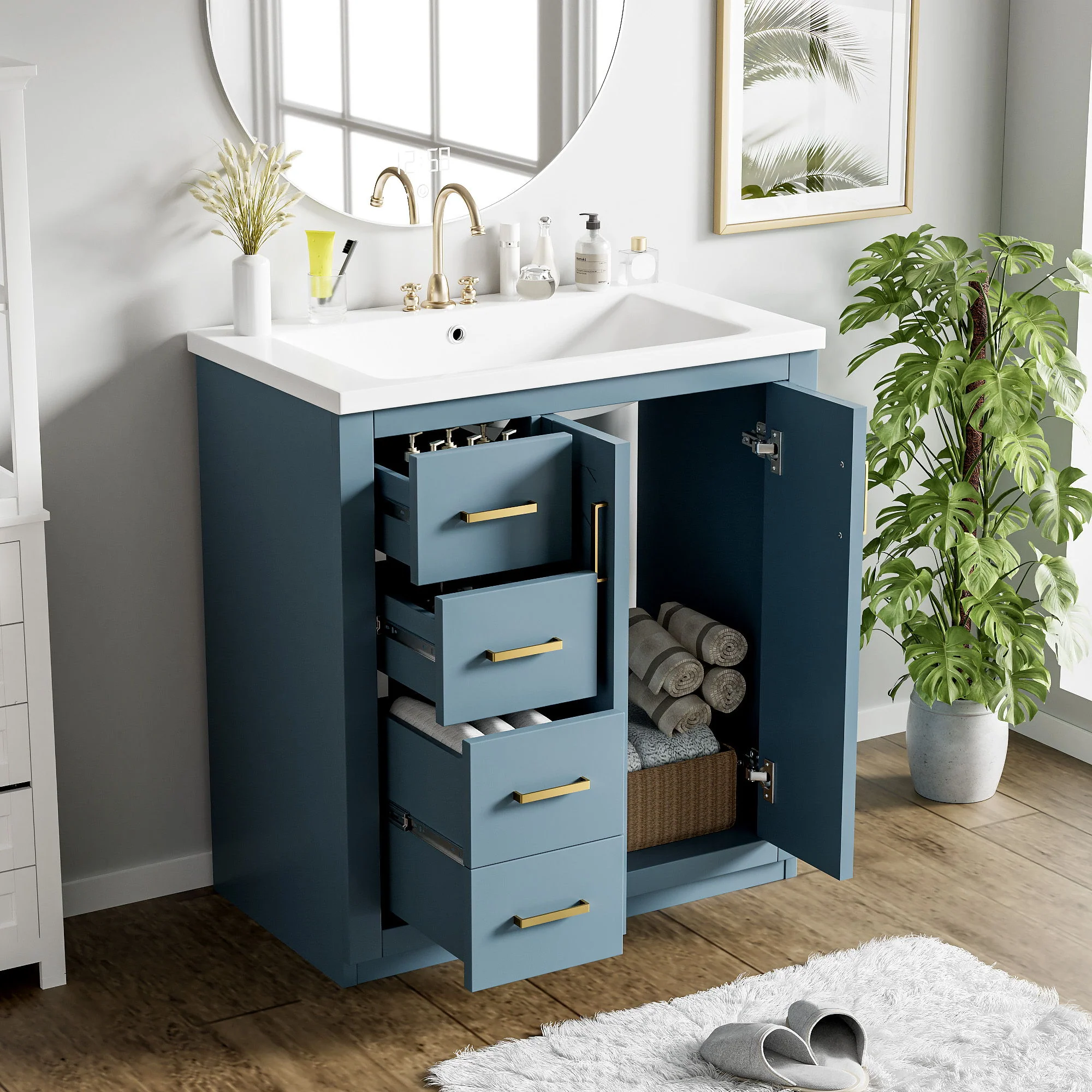 Ceramic Sink Combo, Freestanding Vanity Set With 3 Drawers & Soft Closing Doors - Image 11