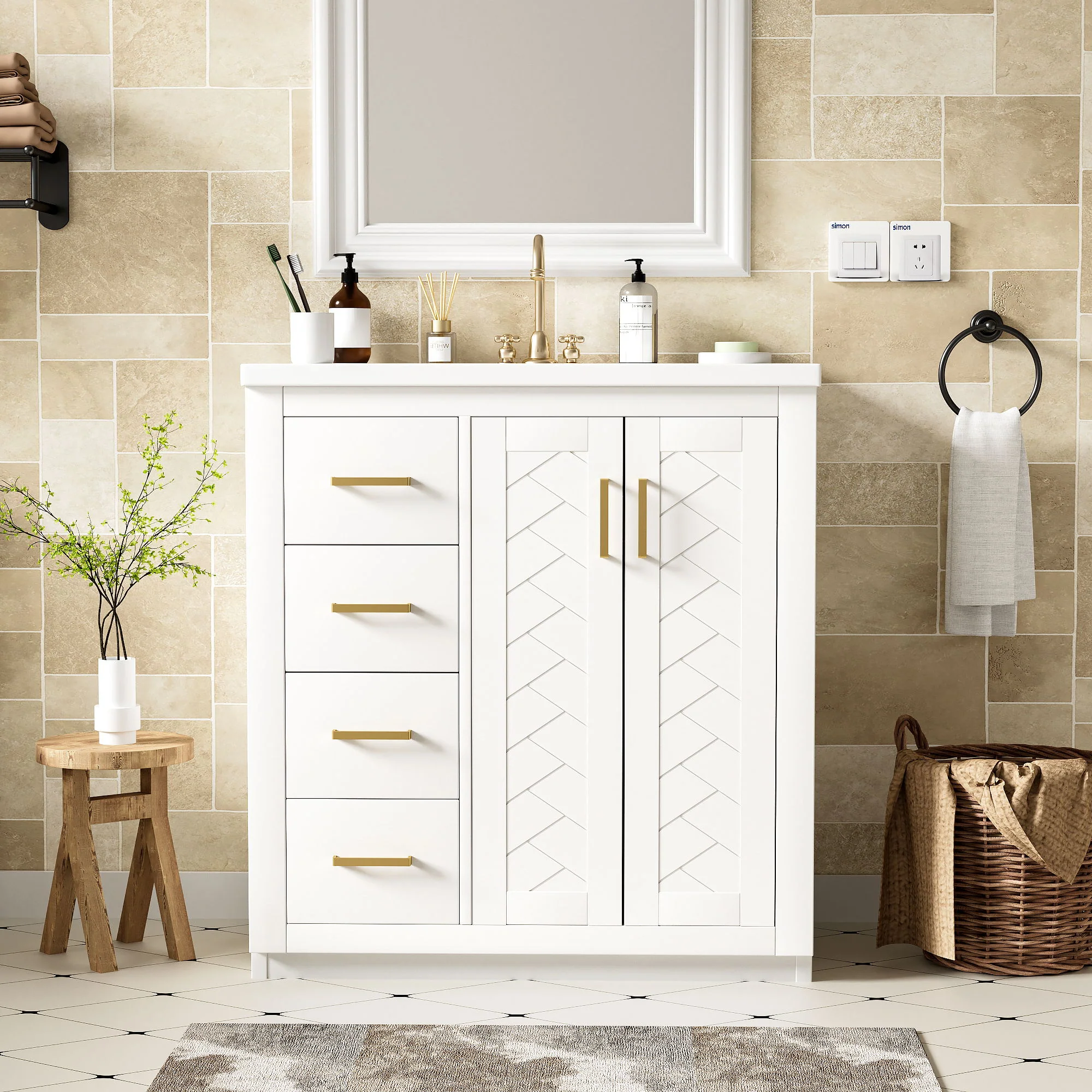 Ceramic Sink Combo, Freestanding Vanity Set With 3 Drawers & Soft Closing Doors - Image 20