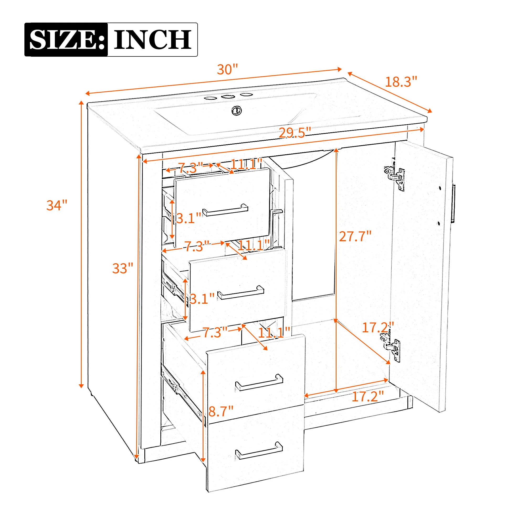 Ceramic Sink Combo, Freestanding Vanity Set With 3 Drawers & Soft Closing Doors - Image 41