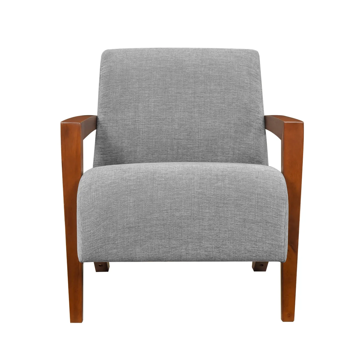Cesicia Gray Chenille Accent Chair with Solid Wood Arms - Image 3