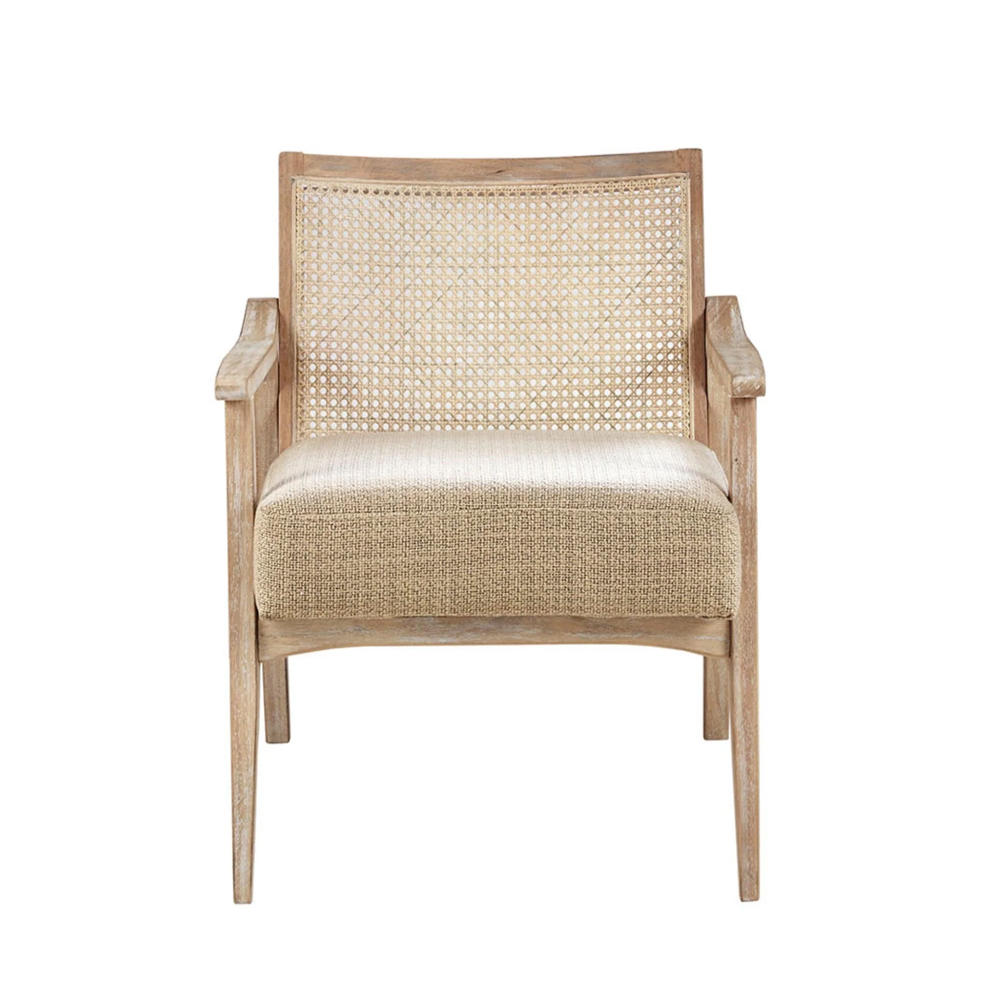 Chair With Cane Inset Back And Upholstered Seat - Light Brown - Image 6